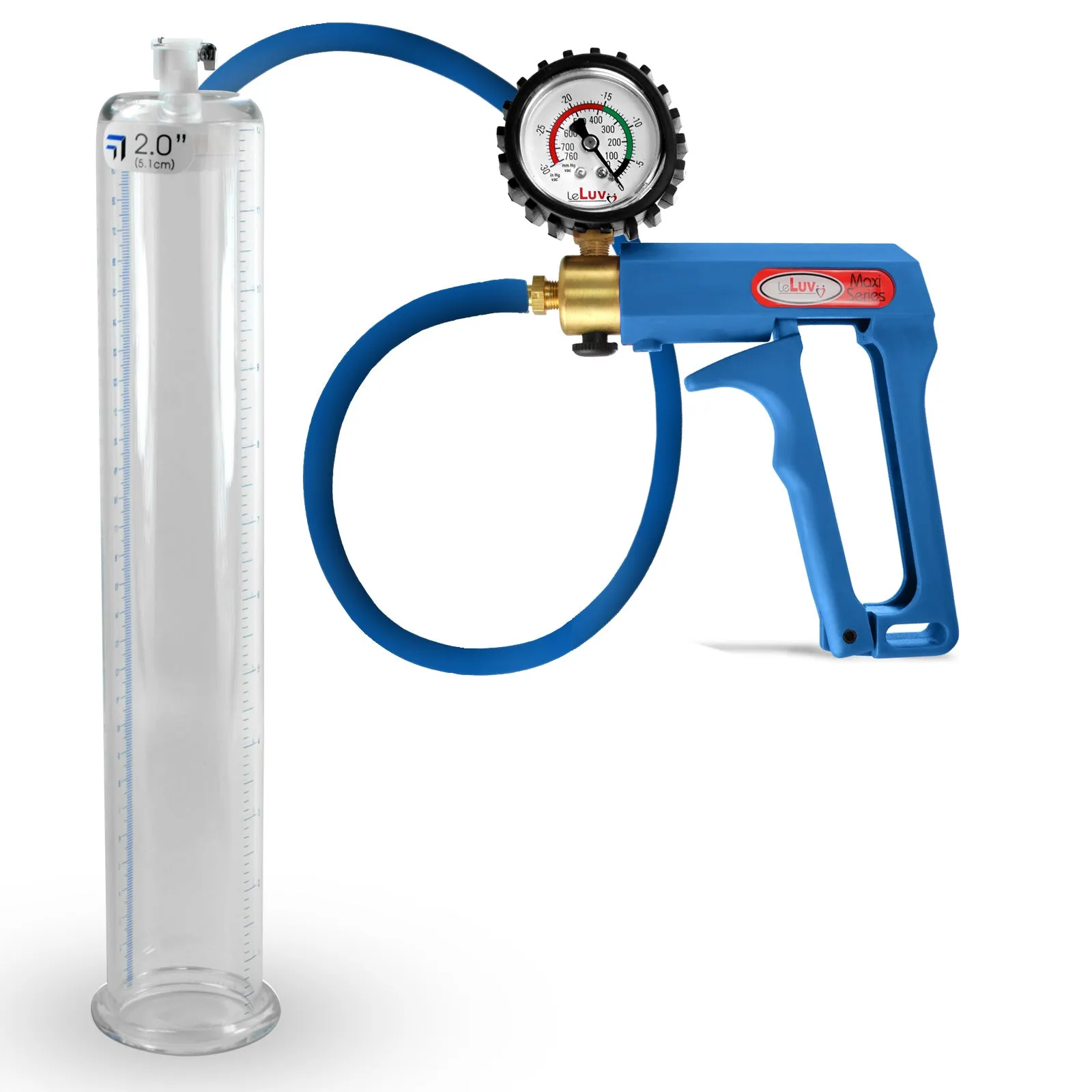 LeLuv Maxi Penis Pump | Blue Handle/Silicone Hose   Gauge/Protected Gauge | Round Flange Cylinder