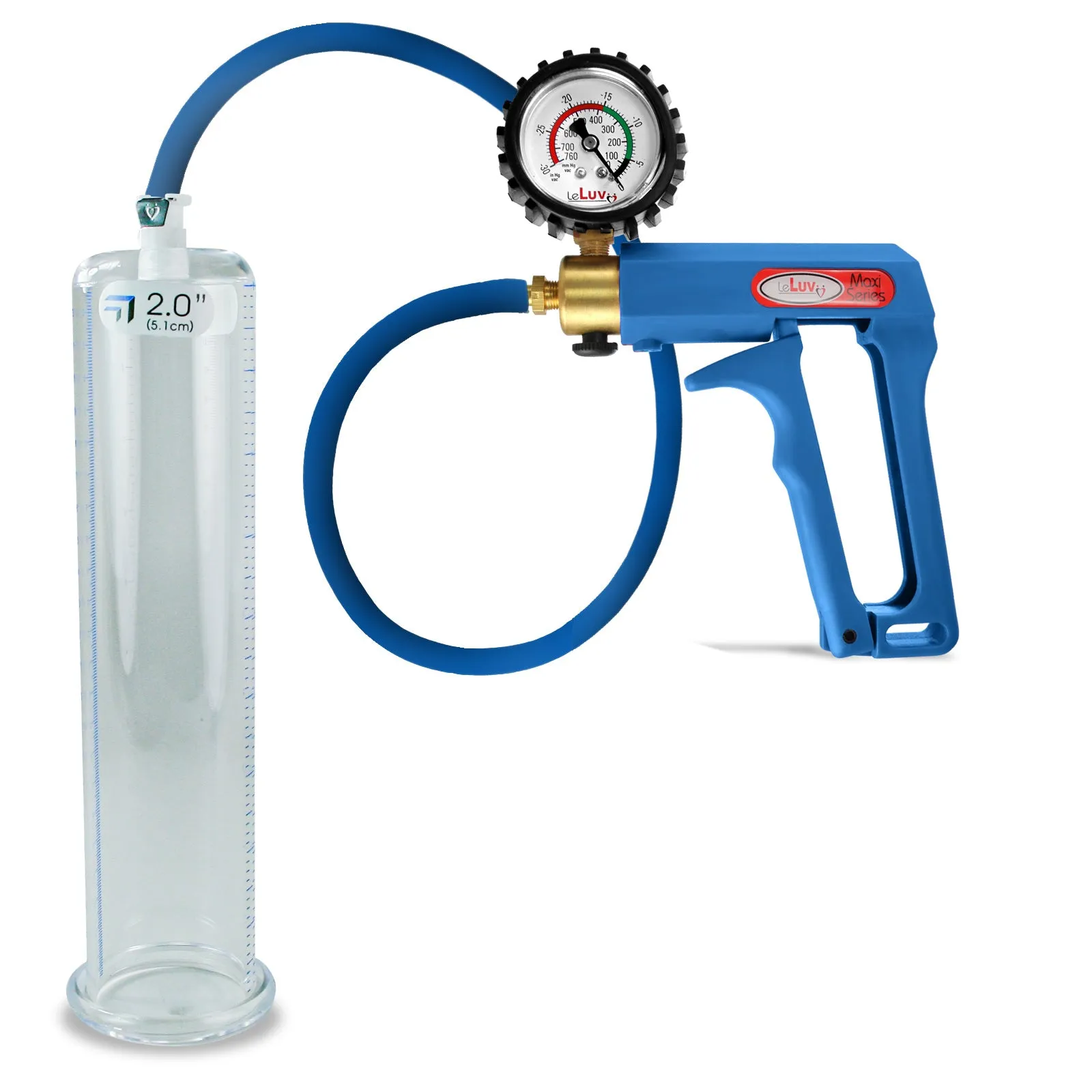 LeLuv Maxi Penis Pump | Blue Handle/Silicone Hose   Gauge/Protected Gauge | Round Flange Cylinder