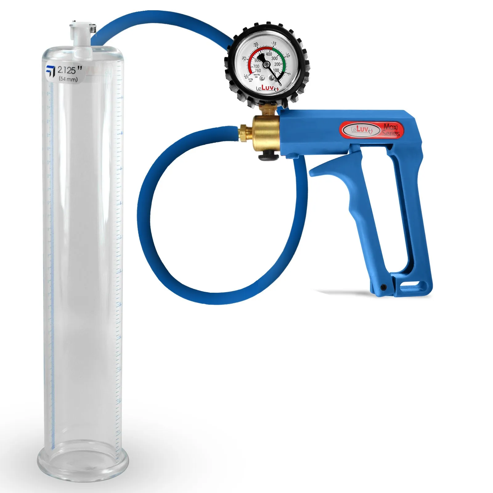 LeLuv Maxi Penis Pump | Blue Handle/Silicone Hose   Gauge/Protected Gauge | Round Flange Cylinder
