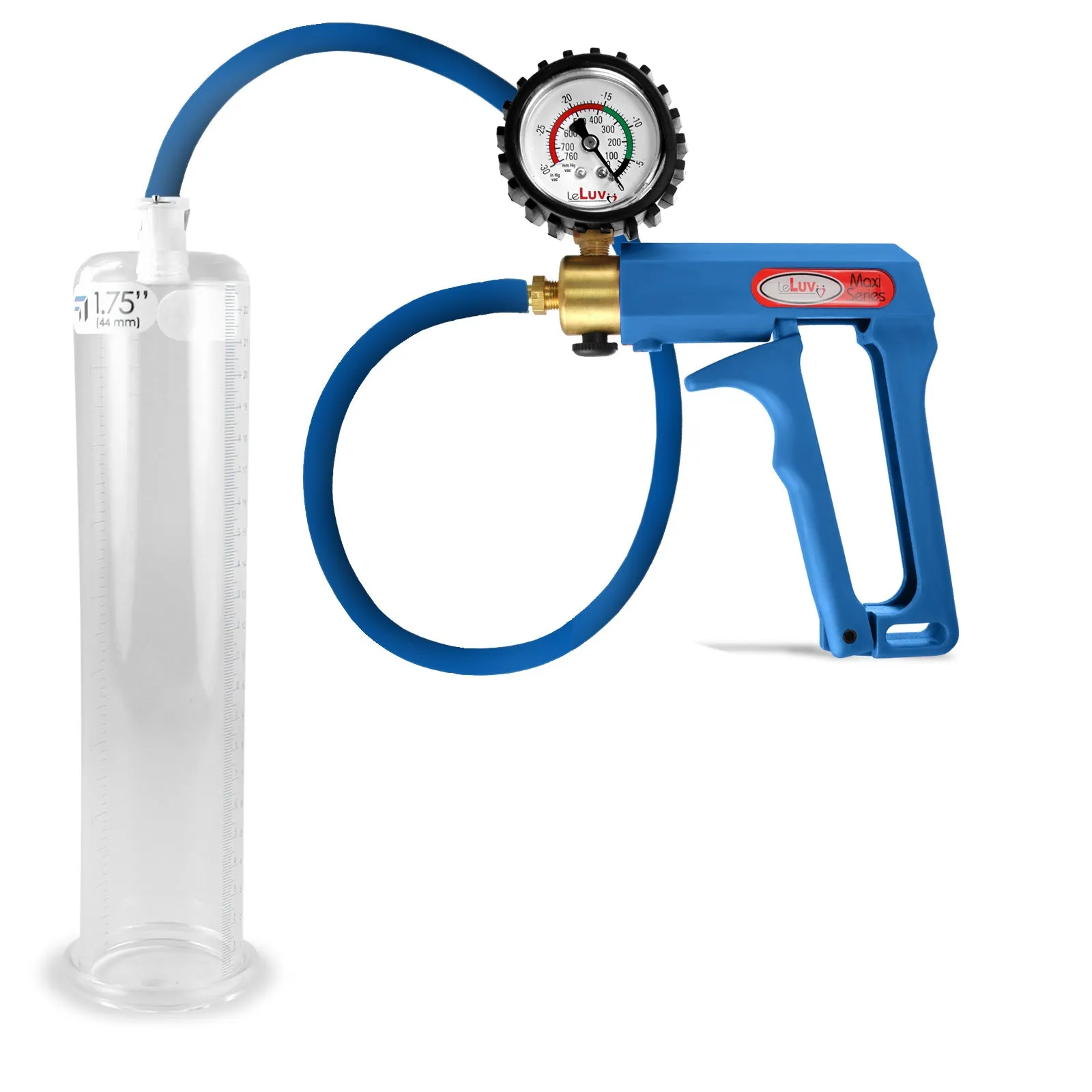 LeLuv Maxi Penis Pump | Blue Handle/Silicone Hose   Gauge/Protected Gauge | Round Flange Cylinder