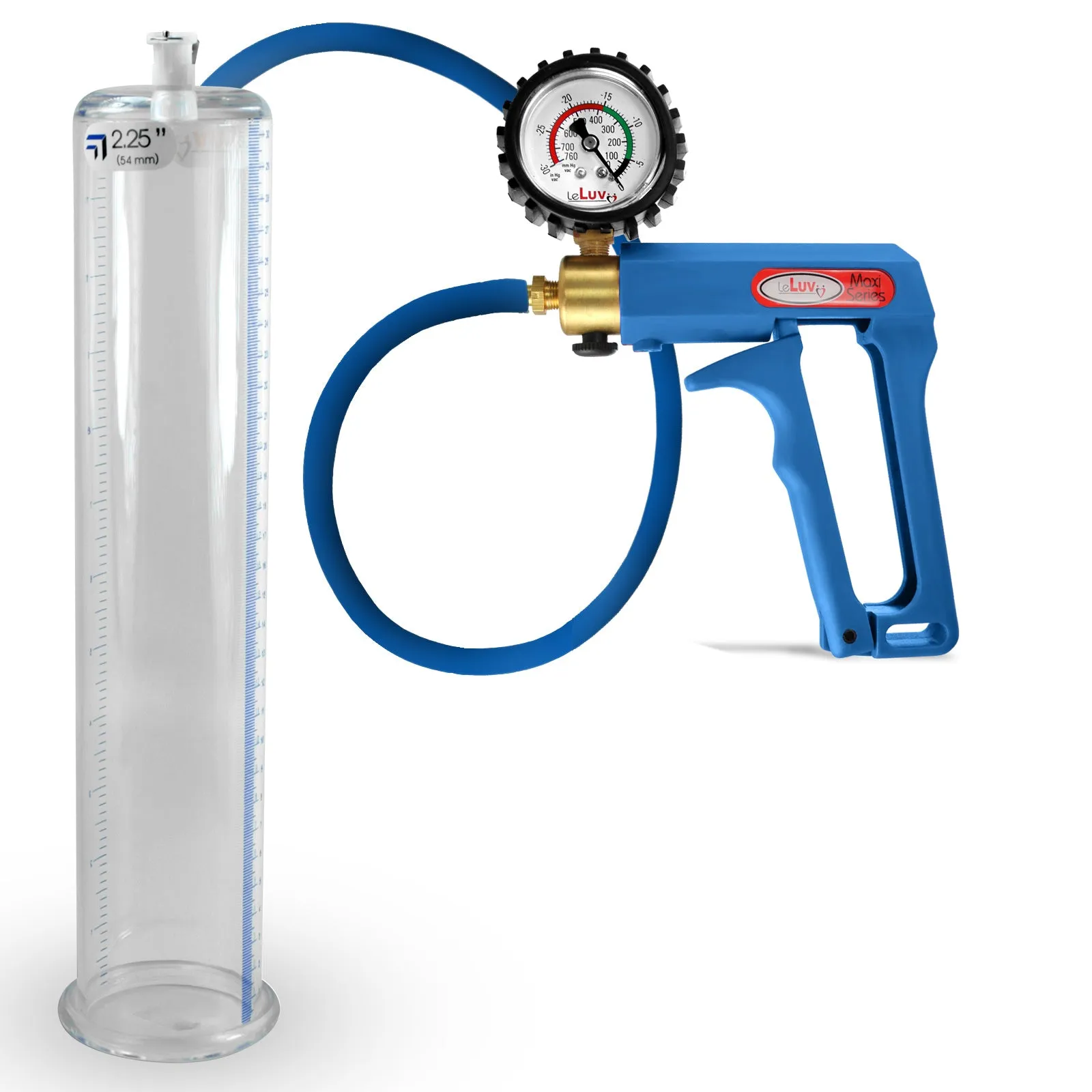 LeLuv Maxi Penis Pump | Blue Handle/Silicone Hose   Gauge/Protected Gauge | Round Flange Cylinder