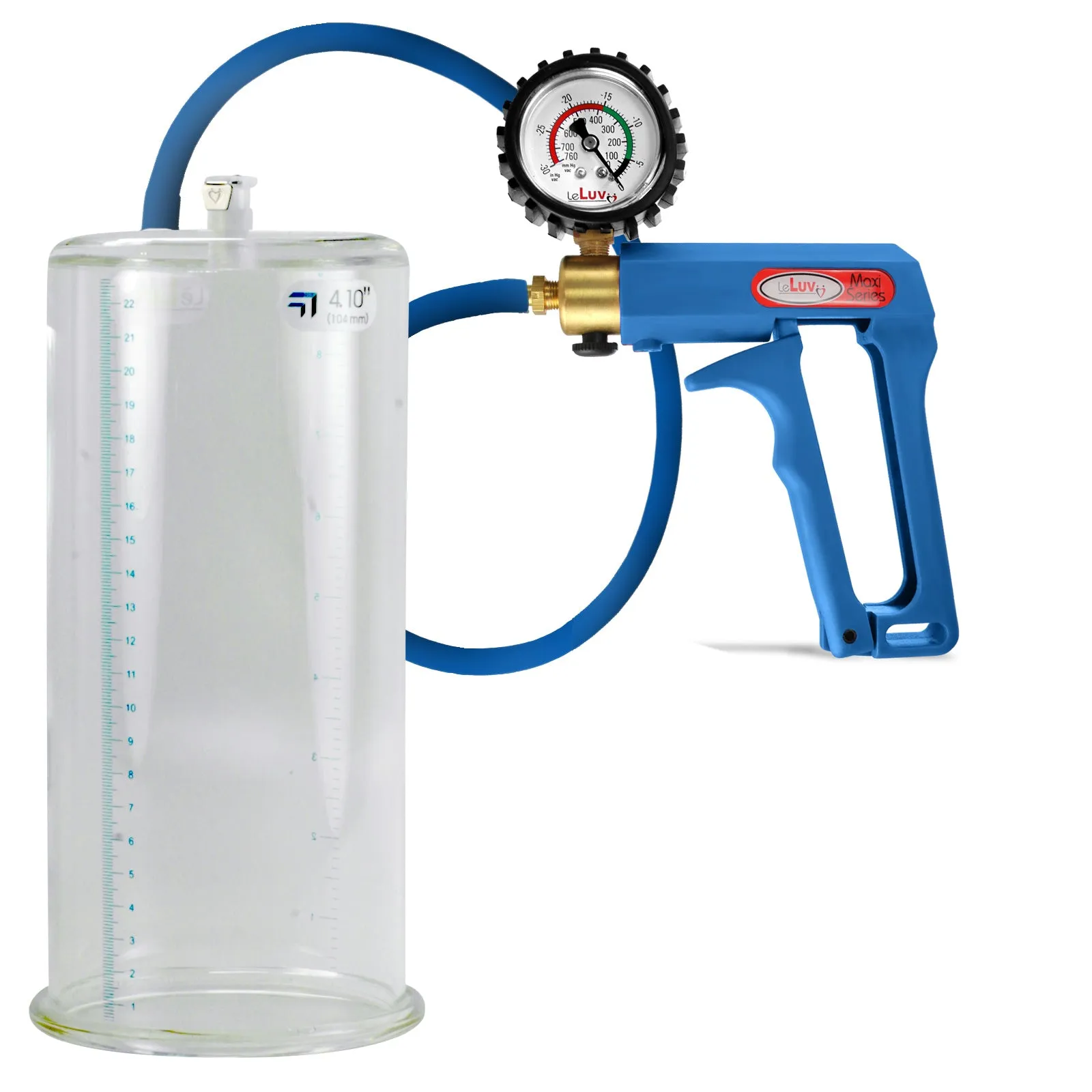 LeLuv Maxi Penis Pump | Blue Handle/Silicone Hose   Gauge/Protected Gauge | Round Flange Cylinder