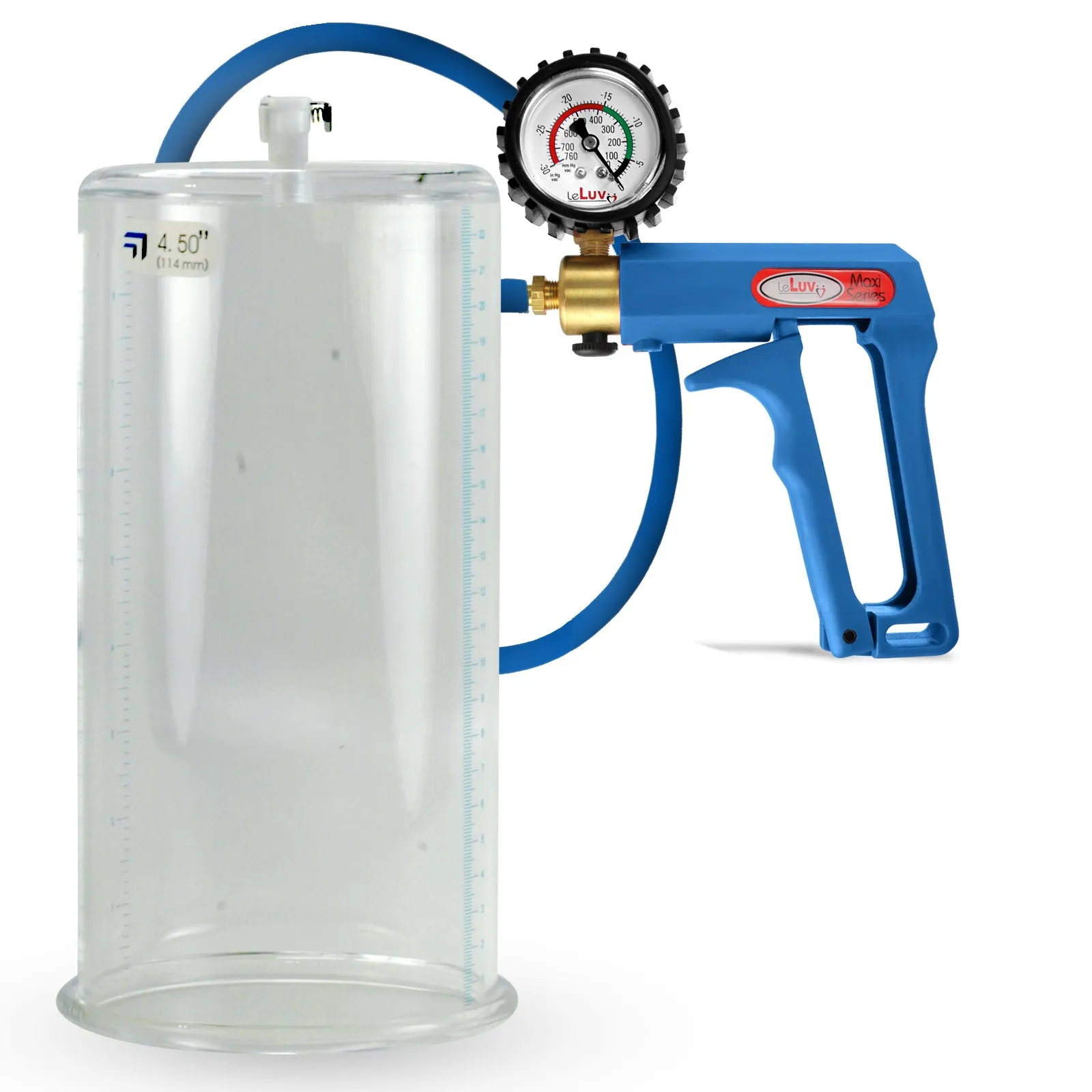 LeLuv Maxi Penis Pump | Blue Handle/Silicone Hose   Gauge/Protected Gauge | Round Flange Cylinder