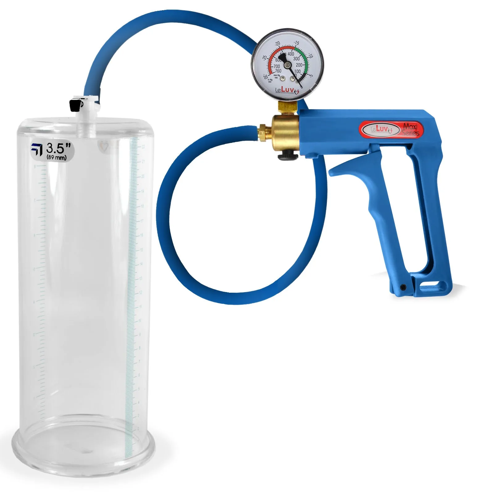LeLuv Maxi Penis Pump | Blue Handle/Silicone Hose   Gauge/Protected Gauge | Round Flange Cylinder