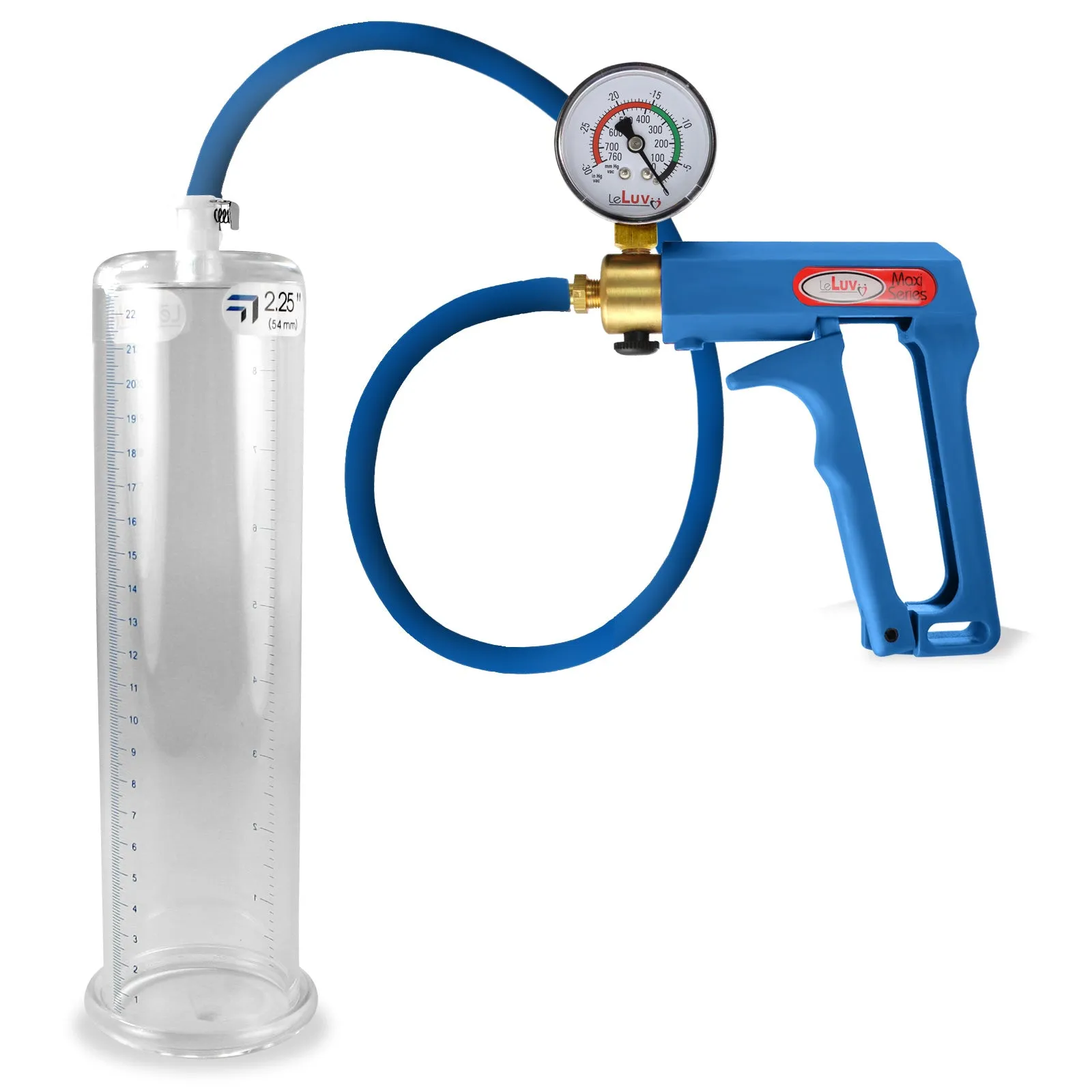 LeLuv Maxi Penis Pump | Blue Handle/Silicone Hose   Gauge/Protected Gauge | Round Flange Cylinder
