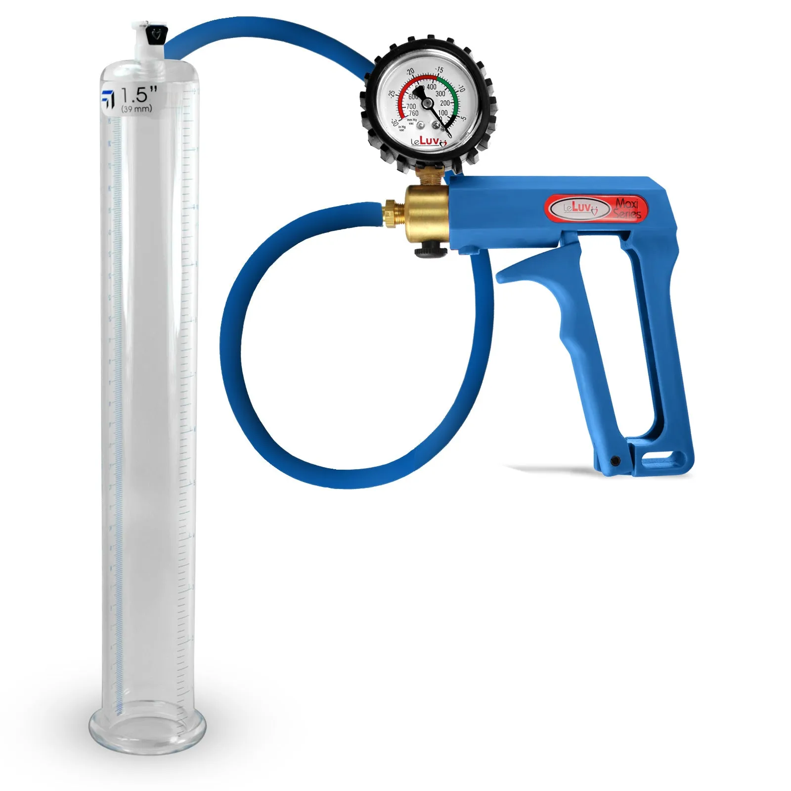 LeLuv Maxi Penis Pump | Blue Handle/Silicone Hose   Gauge/Protected Gauge | Round Flange Cylinder