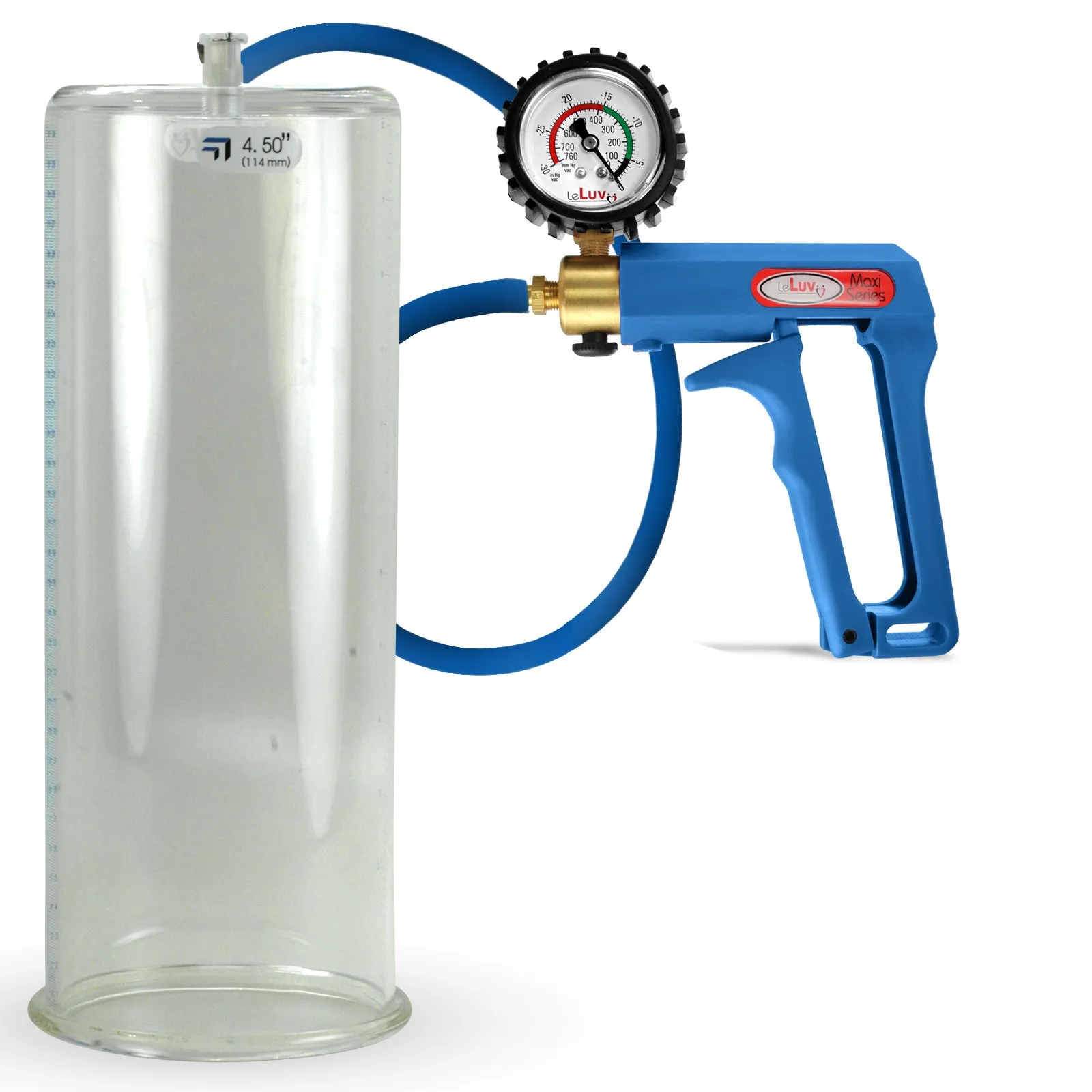 LeLuv Maxi Penis Pump | Blue Handle/Silicone Hose   Gauge/Protected Gauge | Round Flange Cylinder