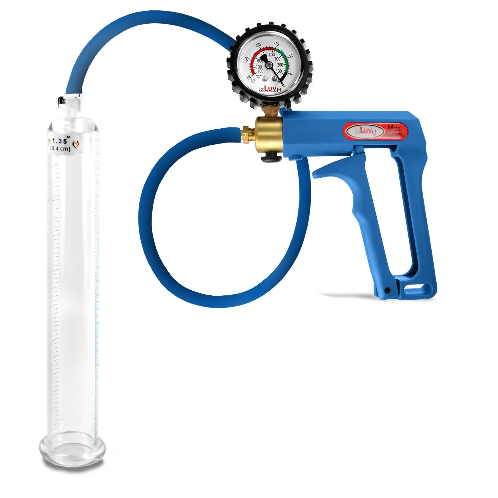 LeLuv Maxi Penis Pump | Blue Handle/Silicone Hose   Gauge/Protected Gauge | Round Flange Cylinder