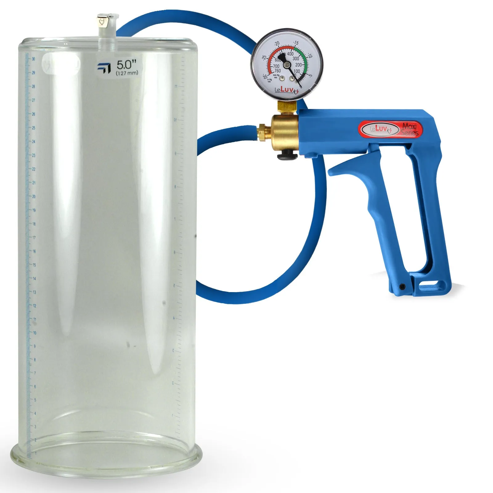 LeLuv Maxi Penis Pump | Blue Handle/Silicone Hose   Gauge/Protected Gauge | Round Flange Cylinder