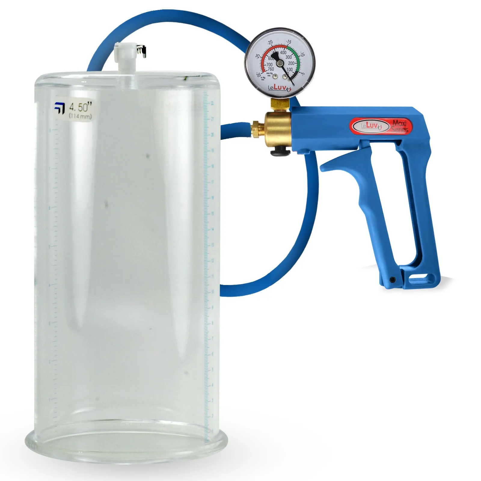 LeLuv Maxi Penis Pump | Blue Handle/Silicone Hose   Gauge/Protected Gauge | Round Flange Cylinder