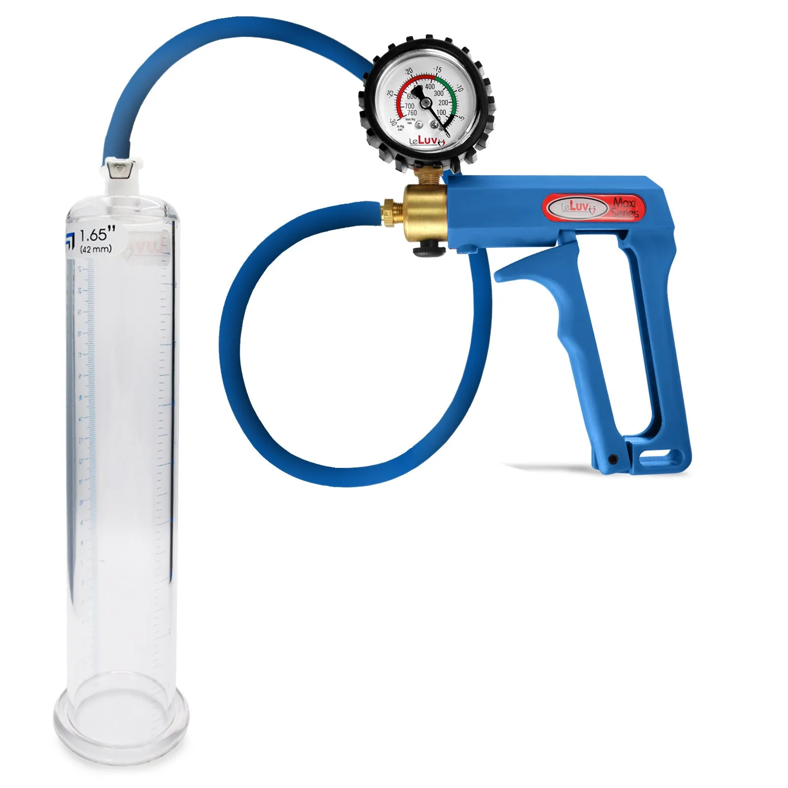 LeLuv Maxi Penis Pump | Blue Handle/Silicone Hose   Gauge/Protected Gauge | Round Flange Cylinder