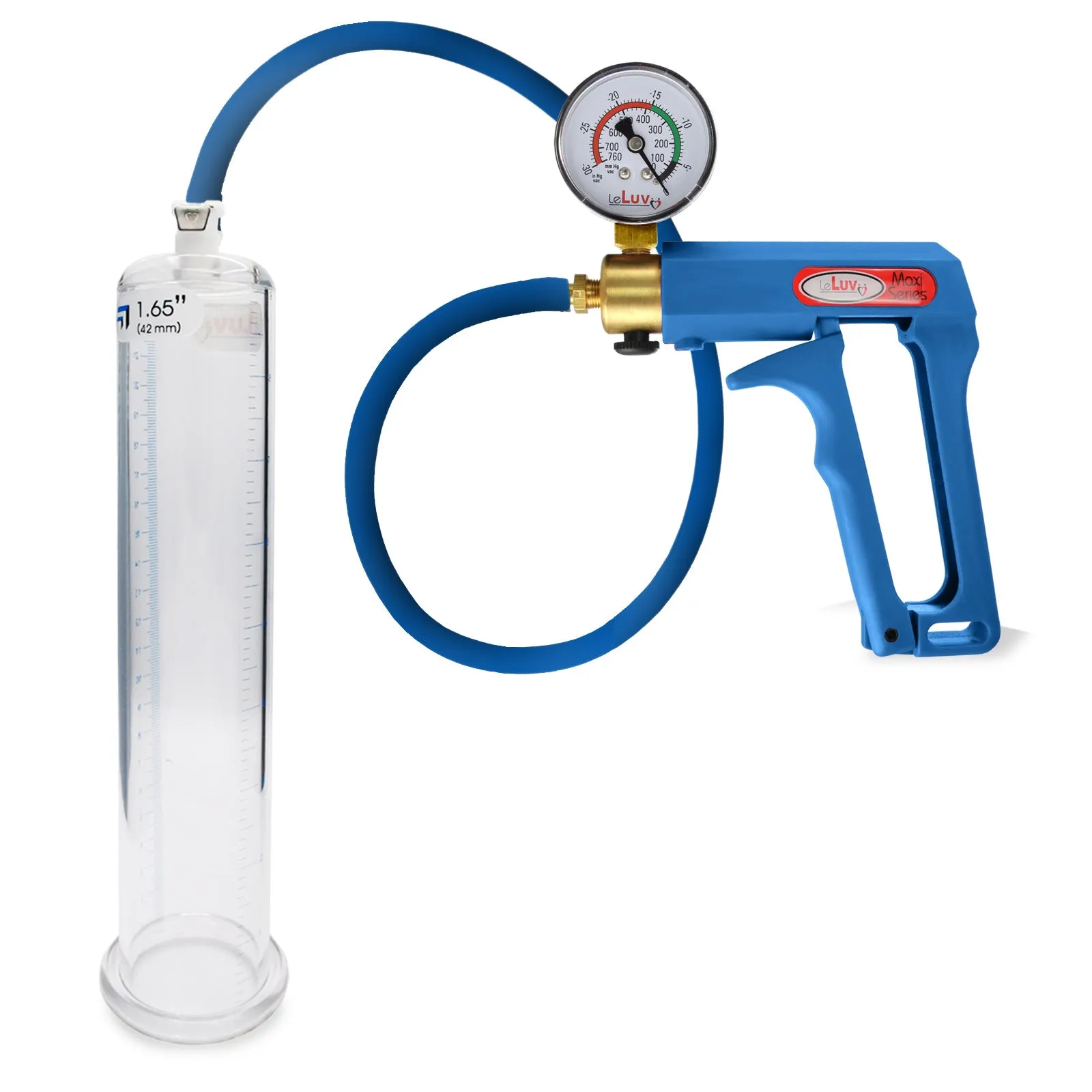 LeLuv Maxi Penis Pump | Blue Handle/Silicone Hose   Gauge/Protected Gauge | Round Flange Cylinder