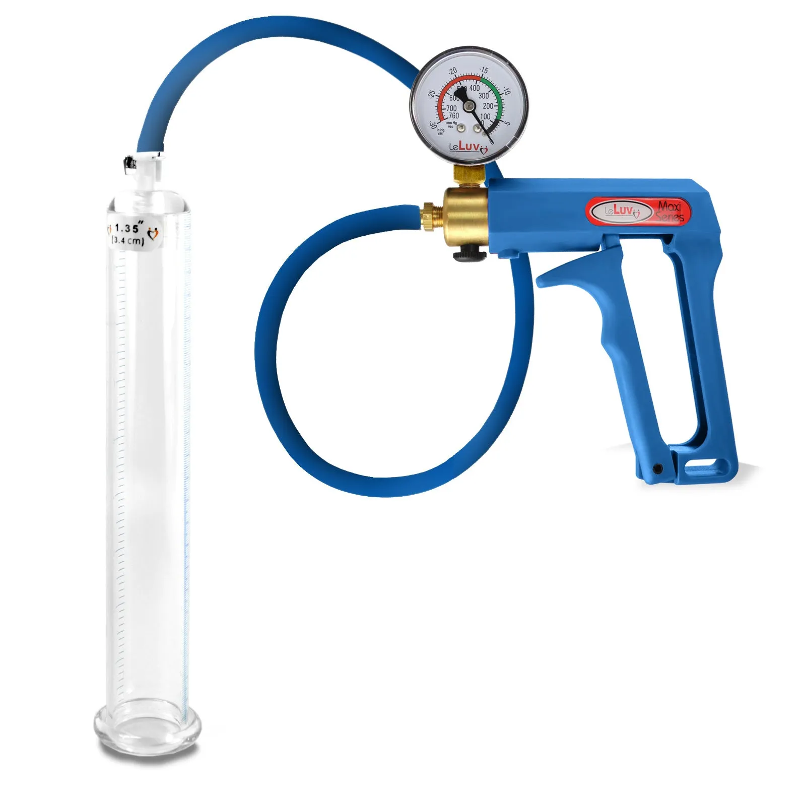 LeLuv Maxi Penis Pump | Blue Handle/Silicone Hose   Gauge/Protected Gauge | Round Flange Cylinder