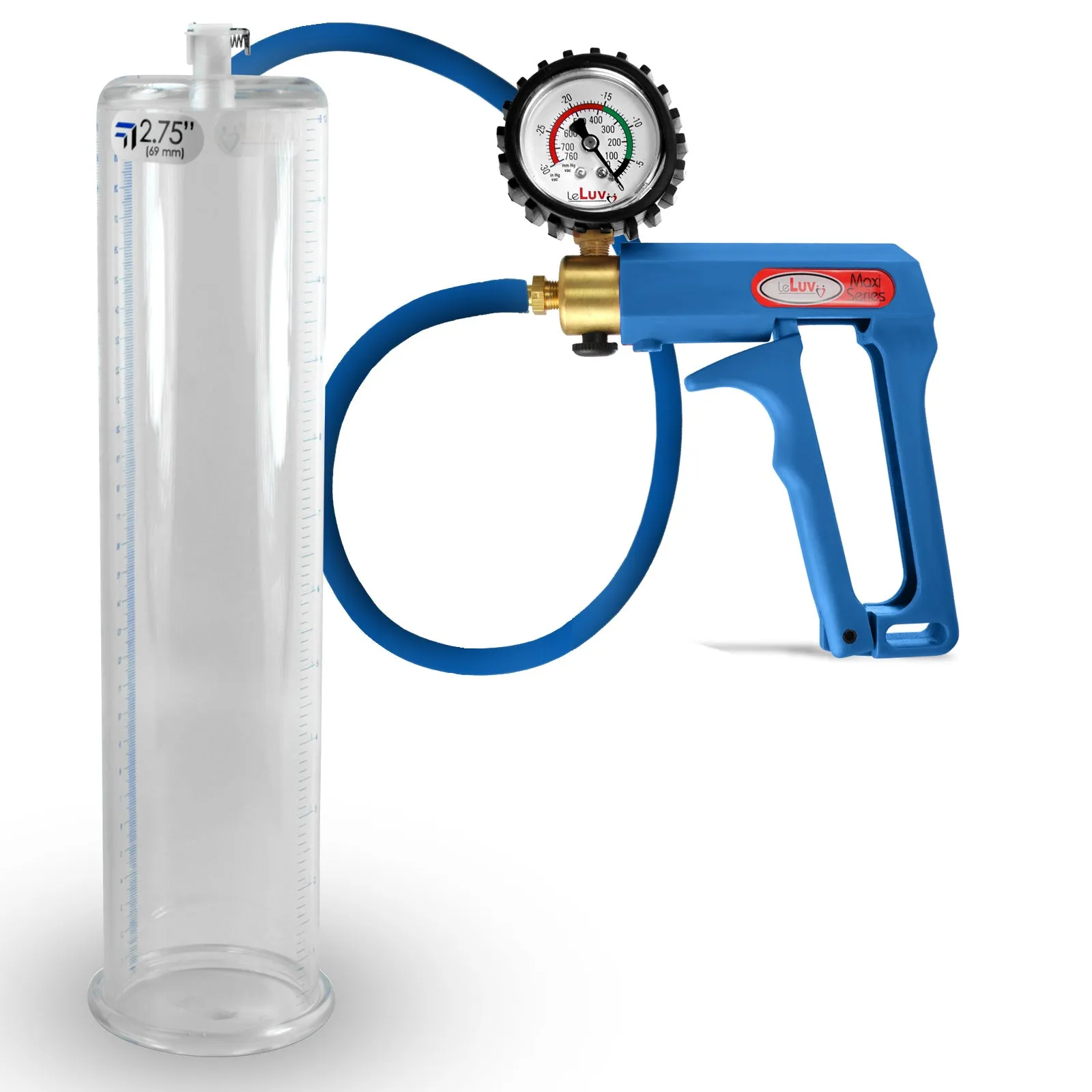 LeLuv Maxi Penis Pump | Blue Handle/Silicone Hose   Gauge/Protected Gauge | Round Flange Cylinder