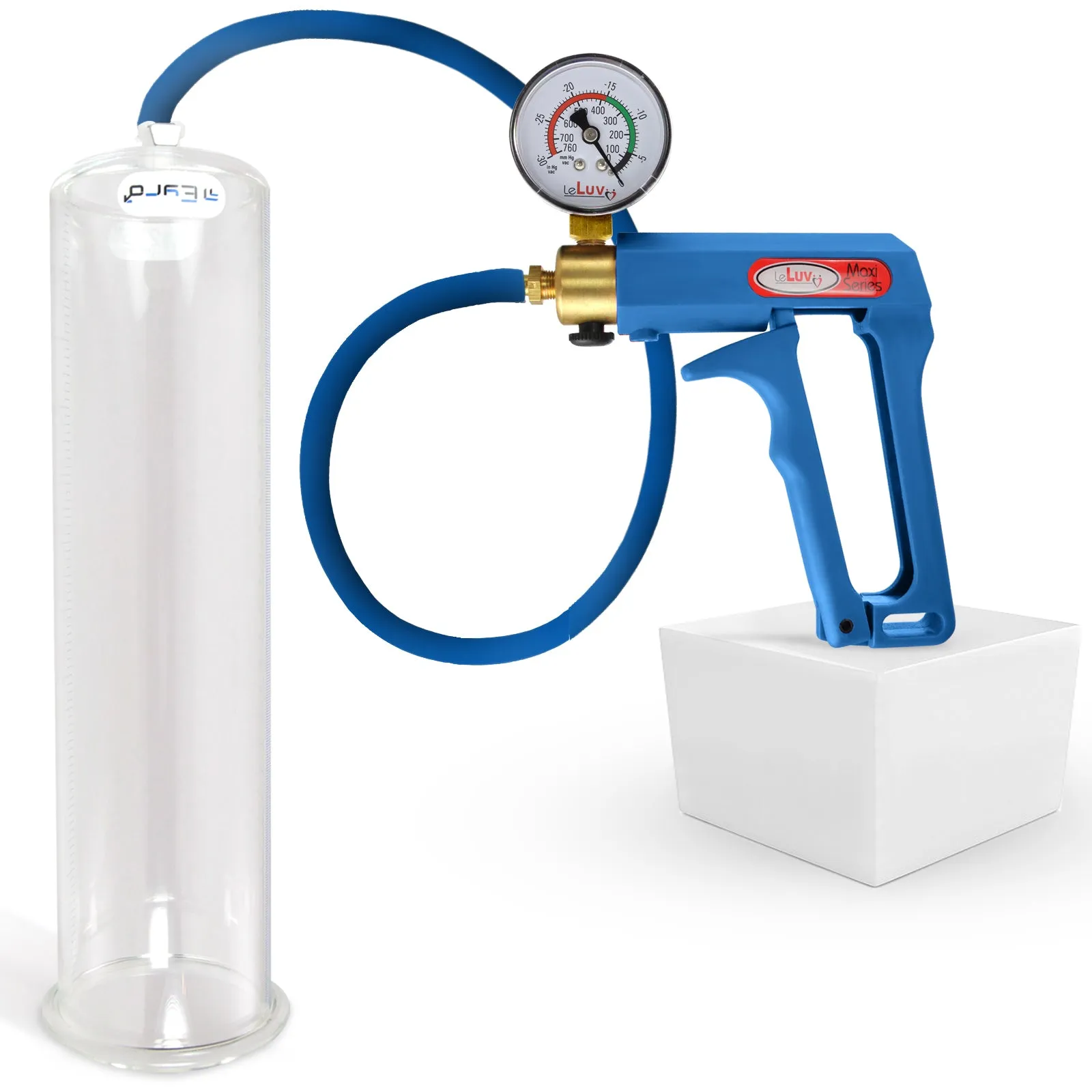 LeLuv Maxi Penis Pump | Blue Handle/Silicone Hose   Gauge/Protected Gauge | Round Flange Cylinder
