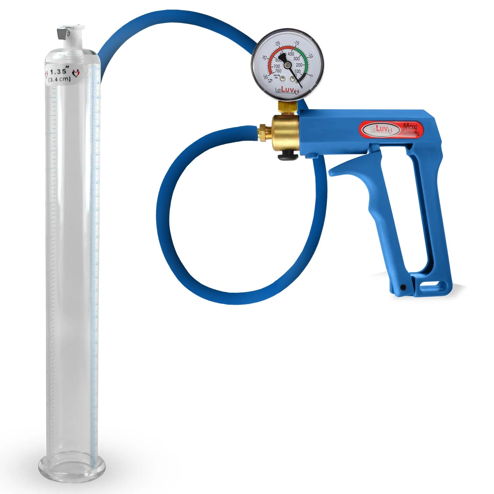 LeLuv Maxi Penis Pump | Blue Handle/Silicone Hose   Gauge/Protected Gauge | Round Flange Cylinder