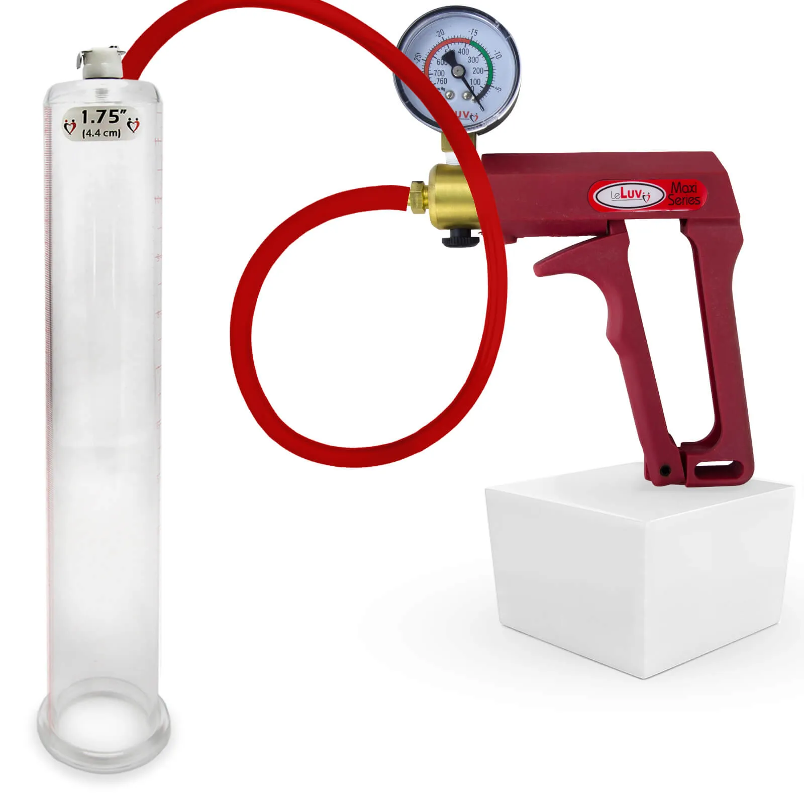 LeLuv Maxi Penis Pump | Red/Pink Handle, Silicone Hose, No Gauge | Round Flange Cylinder