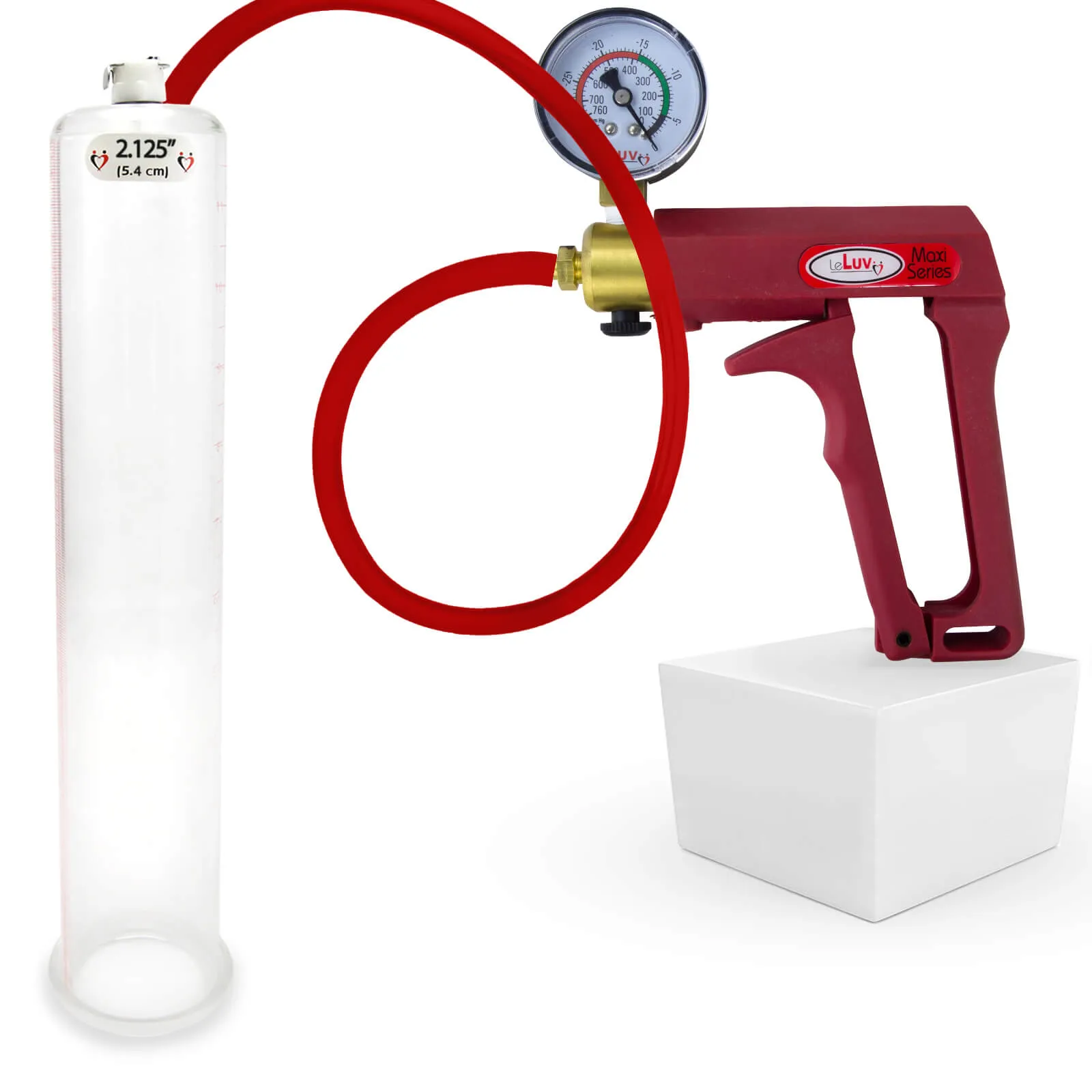 LeLuv Maxi Penis Pump | Red/Pink Handle, Silicone Hose, No Gauge | Round Flange Cylinder