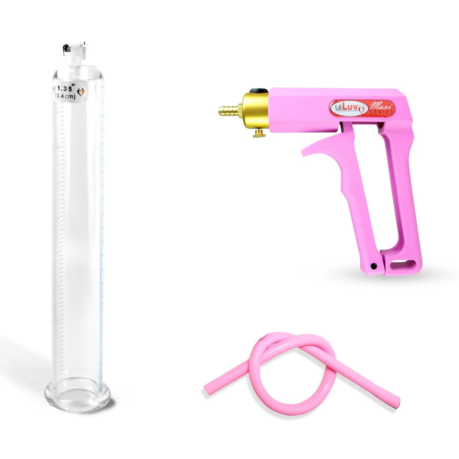 LeLuv Maxi Penis Pump | Red/Pink Handle, Silicone Hose, No Gauge | Round Flange Cylinder