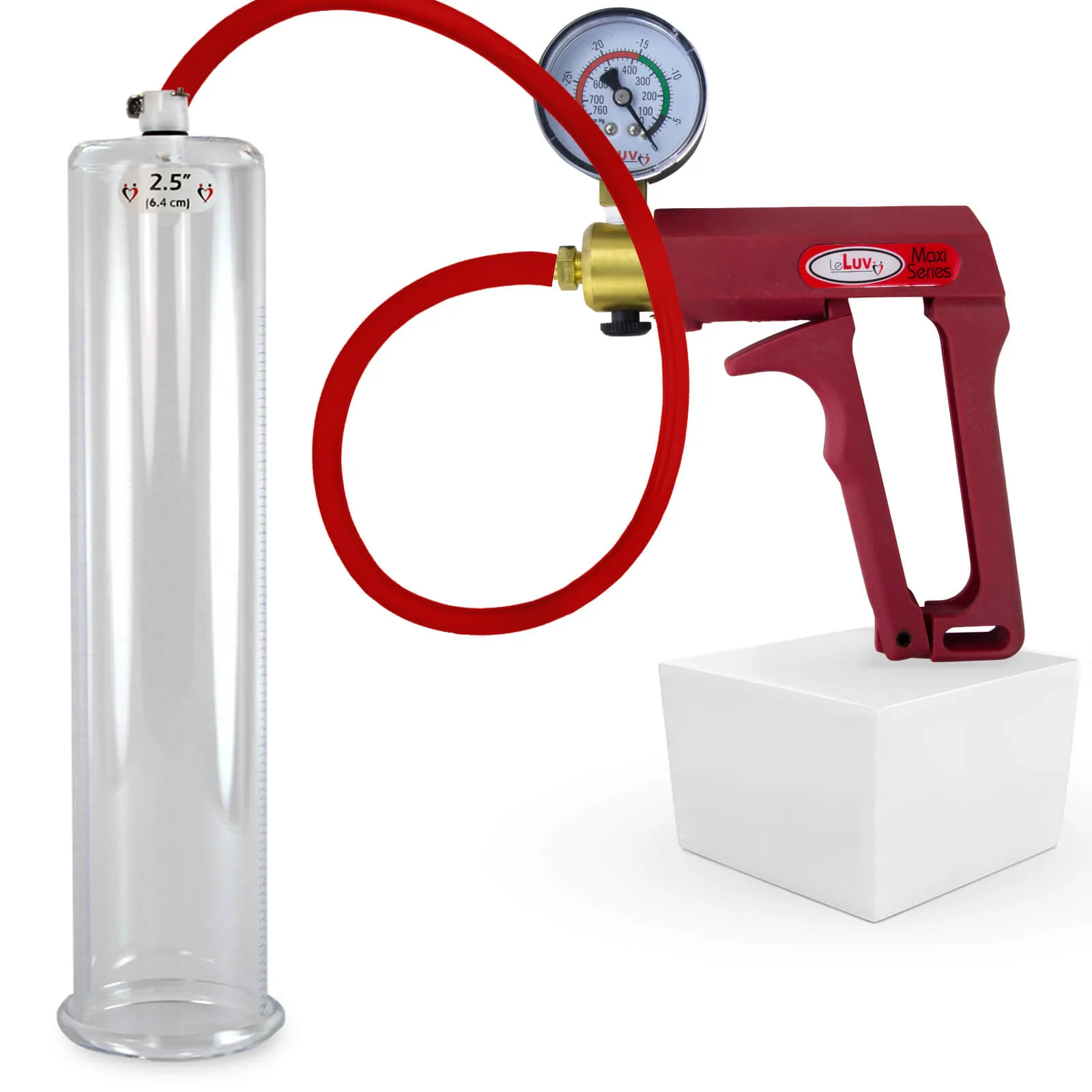 LeLuv Maxi Penis Pump | Red/Pink Handle, Silicone Hose, No Gauge | Round Flange Cylinder