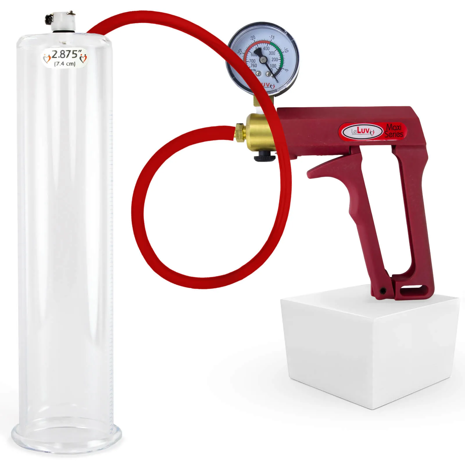 LeLuv Maxi Penis Pump | Red/Pink Handle, Silicone Hose, No Gauge | Round Flange Cylinder