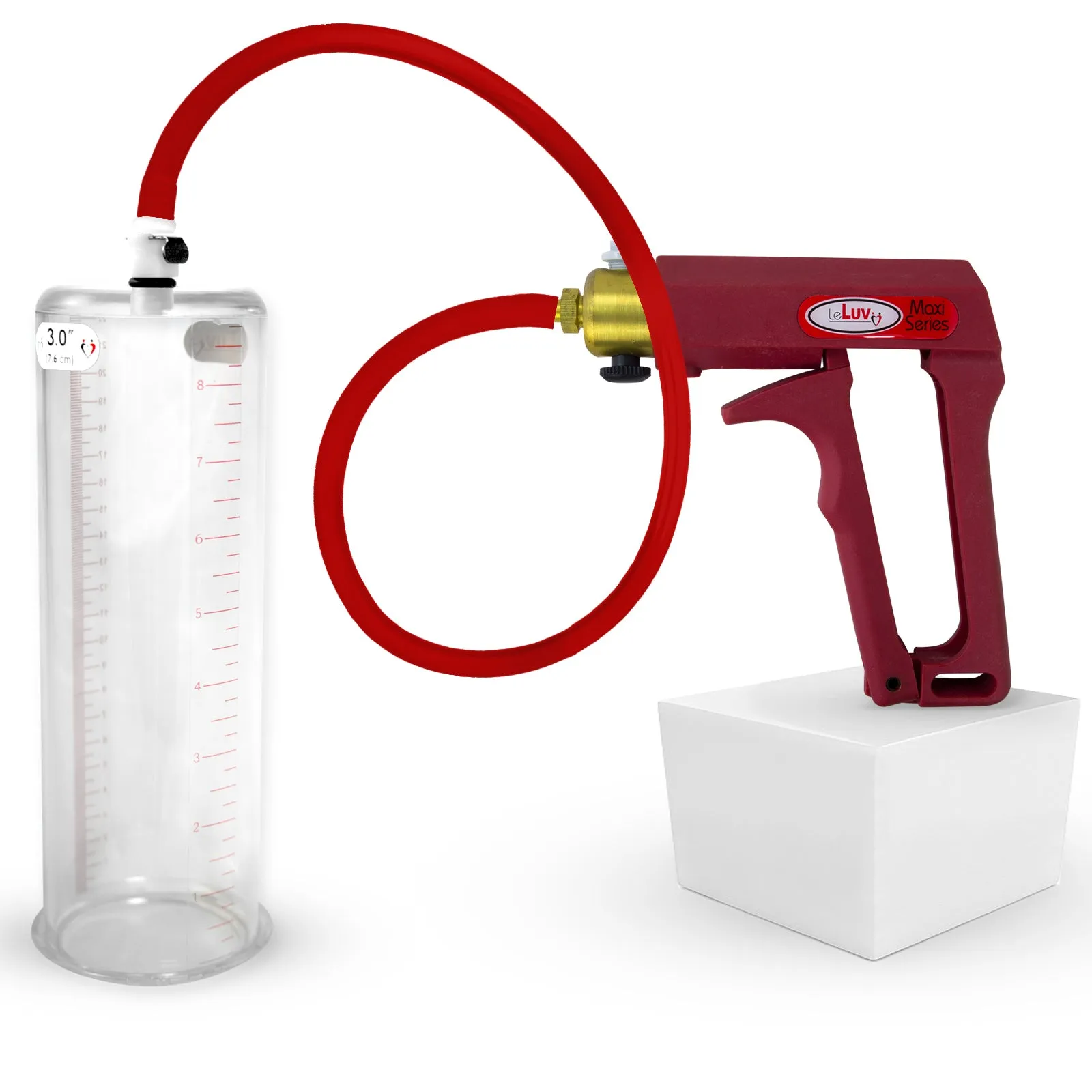LeLuv Maxi Penis Pump | Red/Pink Handle, Silicone Hose, No Gauge | Round Flange Cylinder