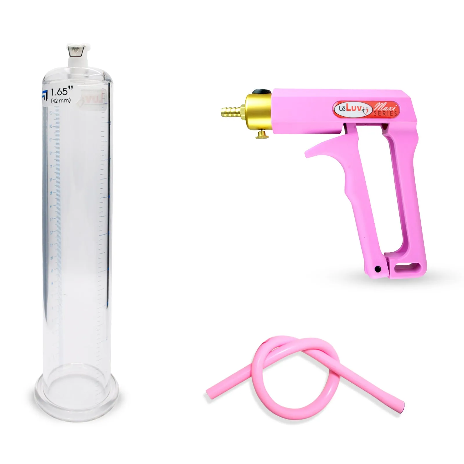LeLuv Maxi Penis Pump | Red/Pink Handle, Silicone Hose, No Gauge | Round Flange Cylinder