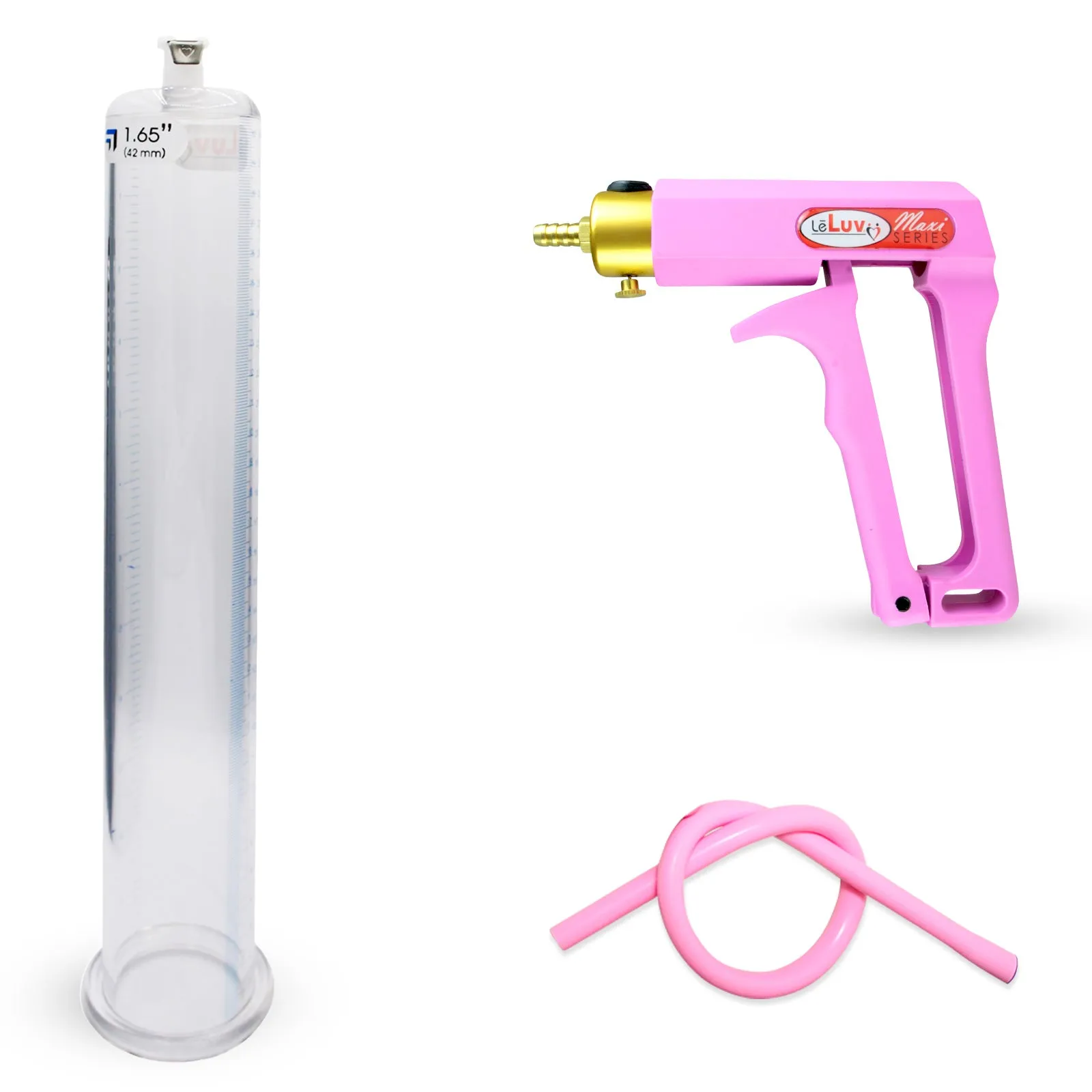 LeLuv Maxi Penis Pump | Red/Pink Handle, Silicone Hose, No Gauge | Round Flange Cylinder