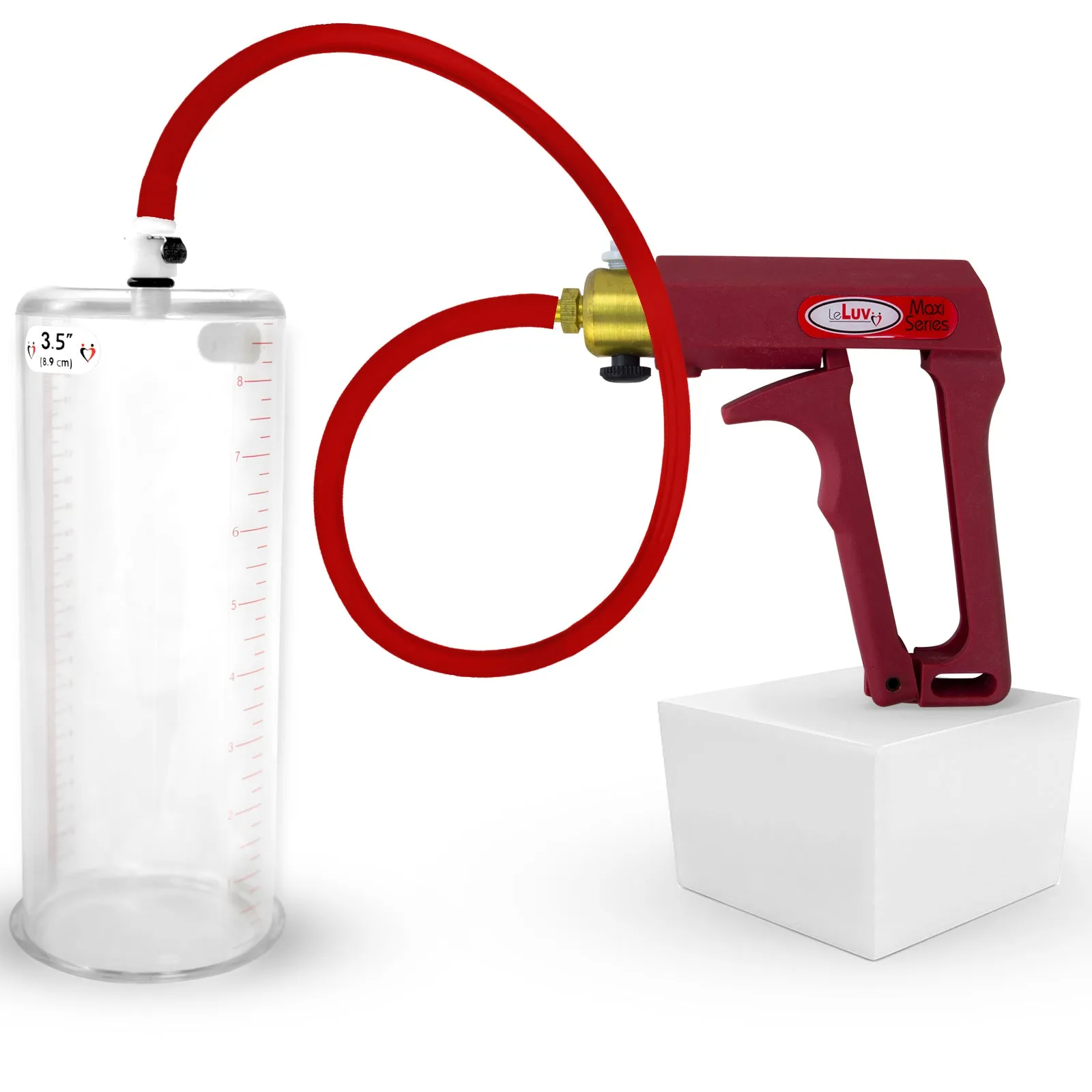LeLuv Maxi Penis Pump | Red/Pink Handle, Silicone Hose, No Gauge | Round Flange Cylinder