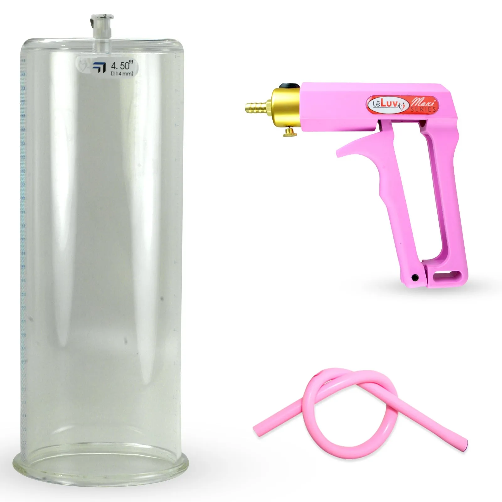 LeLuv Maxi Penis Pump | Red/Pink Handle, Silicone Hose, No Gauge | Round Flange Cylinder