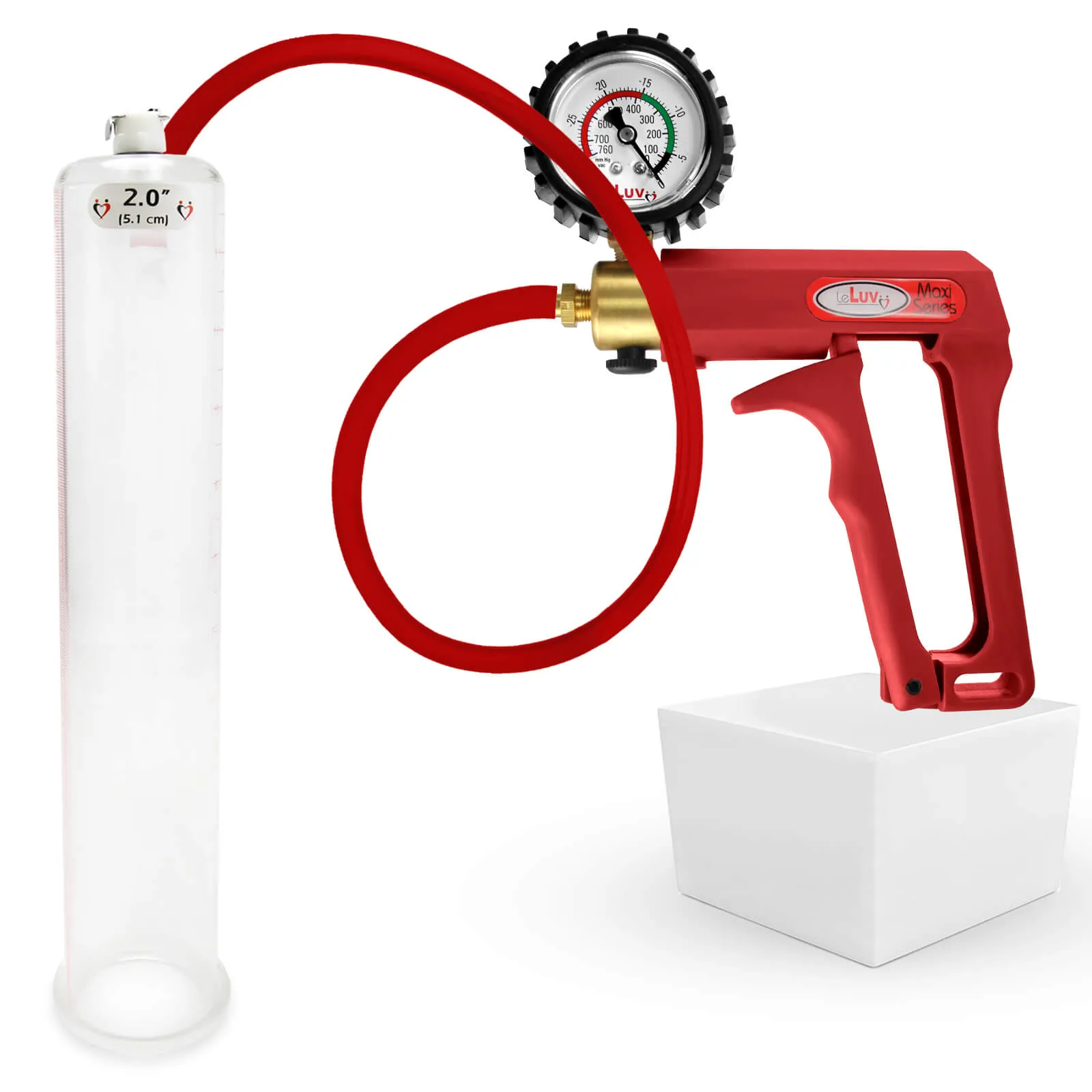 LeLuv Maxi Penis Pump | Red/Pink Handle, Silicone Hose, No Gauge | Round Flange Cylinder