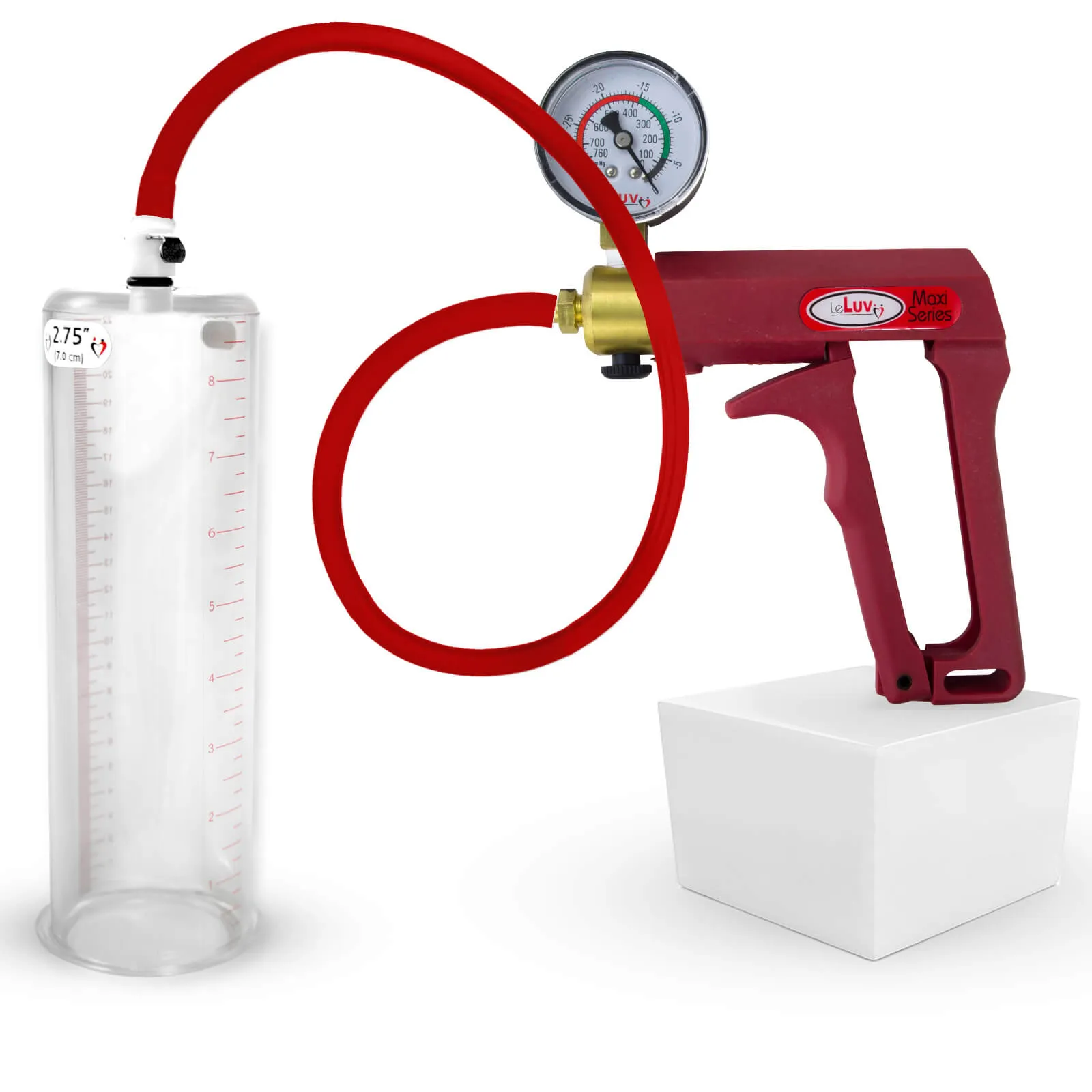 LeLuv Maxi Penis Pump | Red/Pink Handle, Silicone Hose, No Gauge | Round Flange Cylinder
