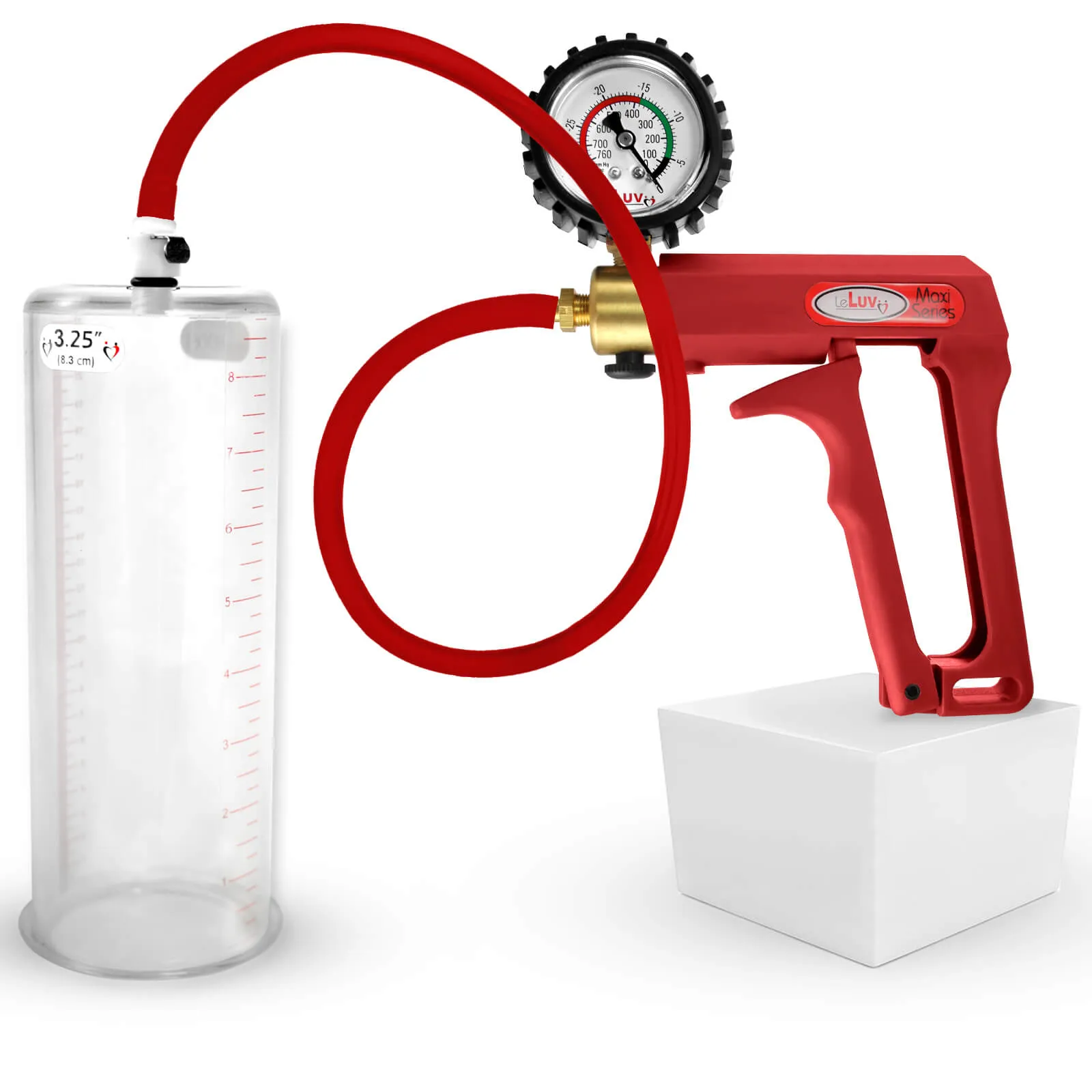 LeLuv Maxi Penis Pump | Red/Pink Handle, Silicone Hose, No Gauge | Round Flange Cylinder