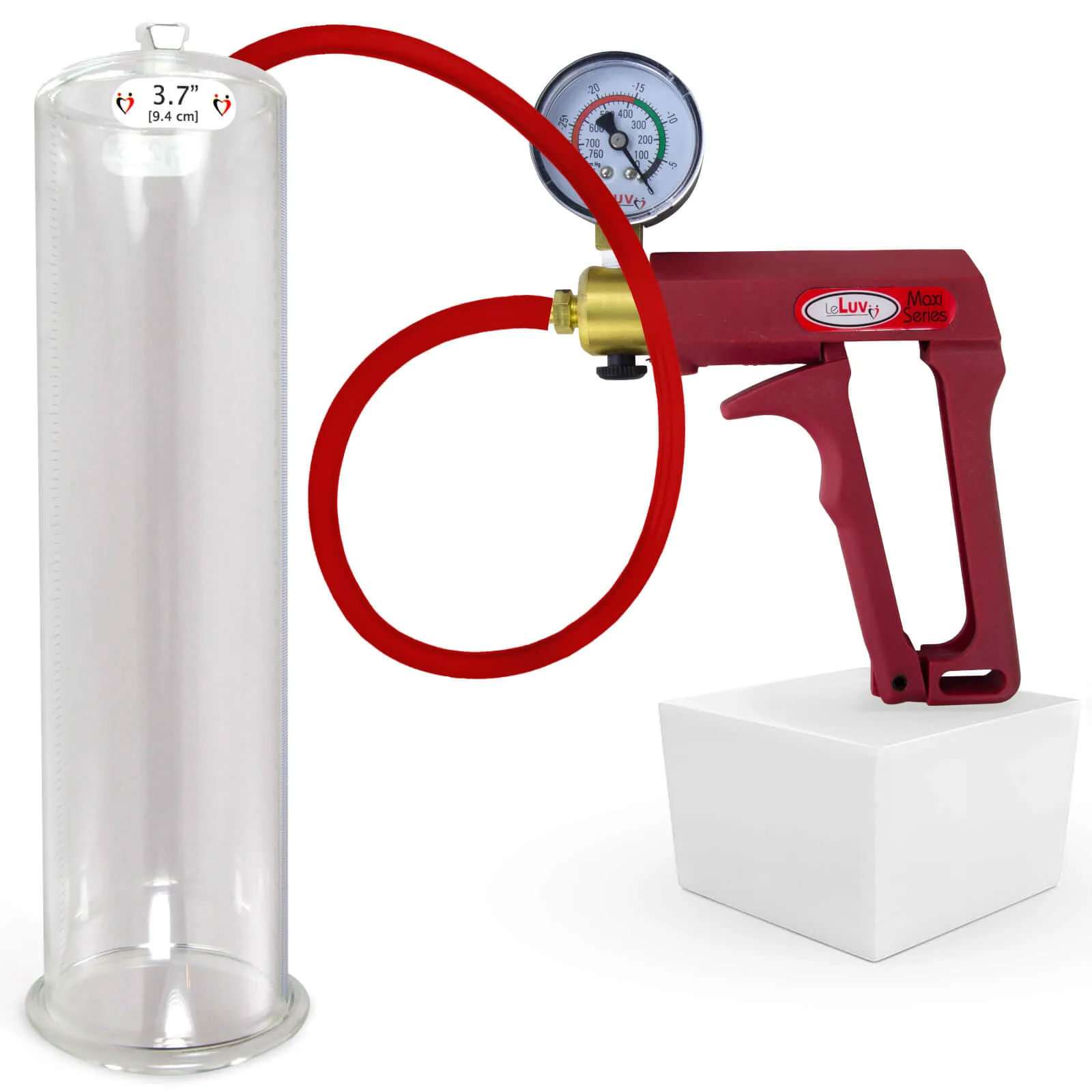 LeLuv Maxi Penis Pump | Red/Pink Handle, Silicone Hose, No Gauge | Round Flange Cylinder