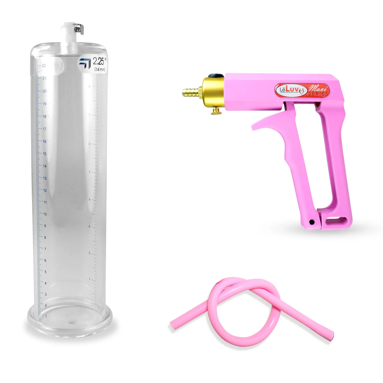 LeLuv Maxi Penis Pump | Red/Pink Handle, Silicone Hose, No Gauge | Round Flange Cylinder