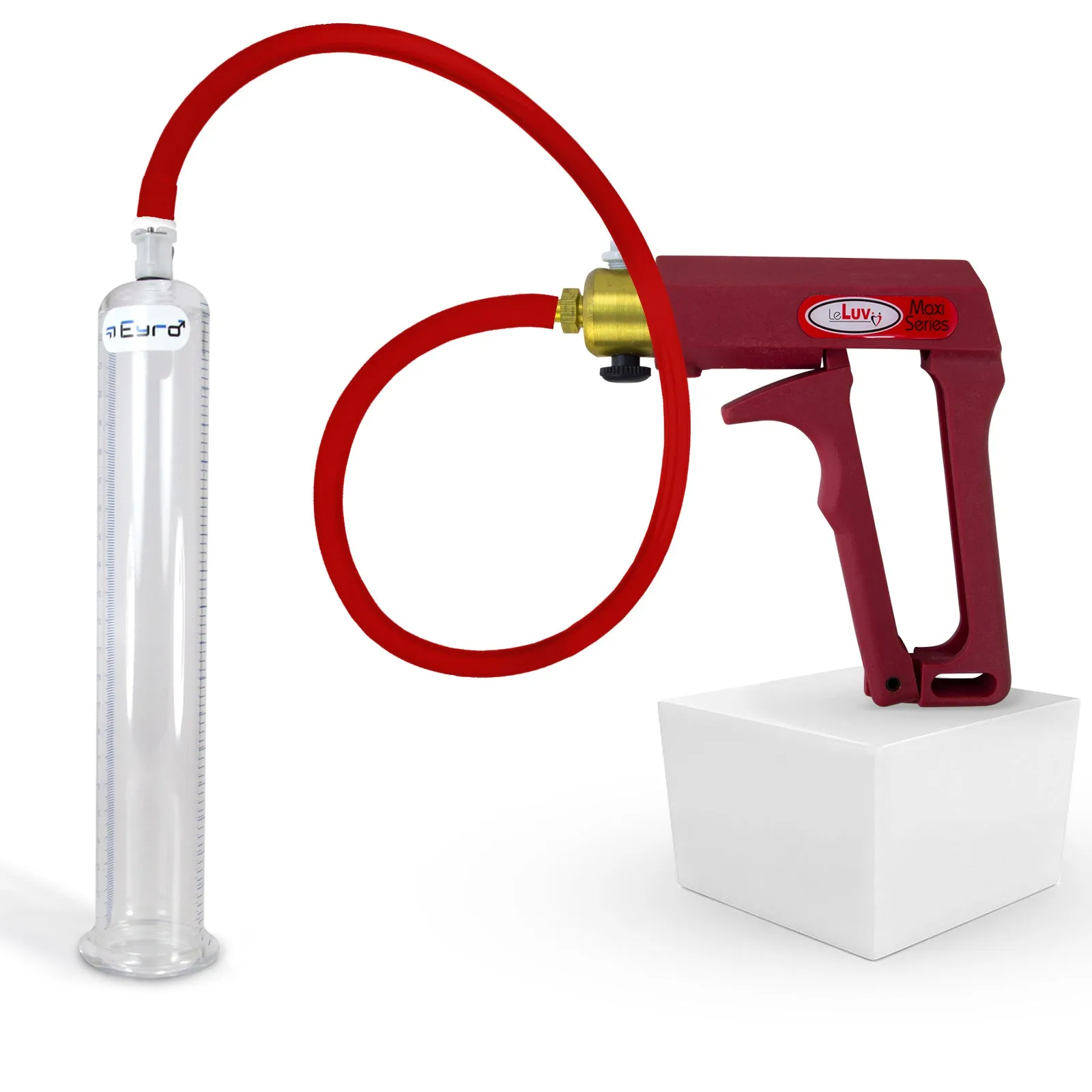 LeLuv Maxi Penis Pump | Red/Pink Handle, Silicone Hose, No Gauge | Round Flange Cylinder