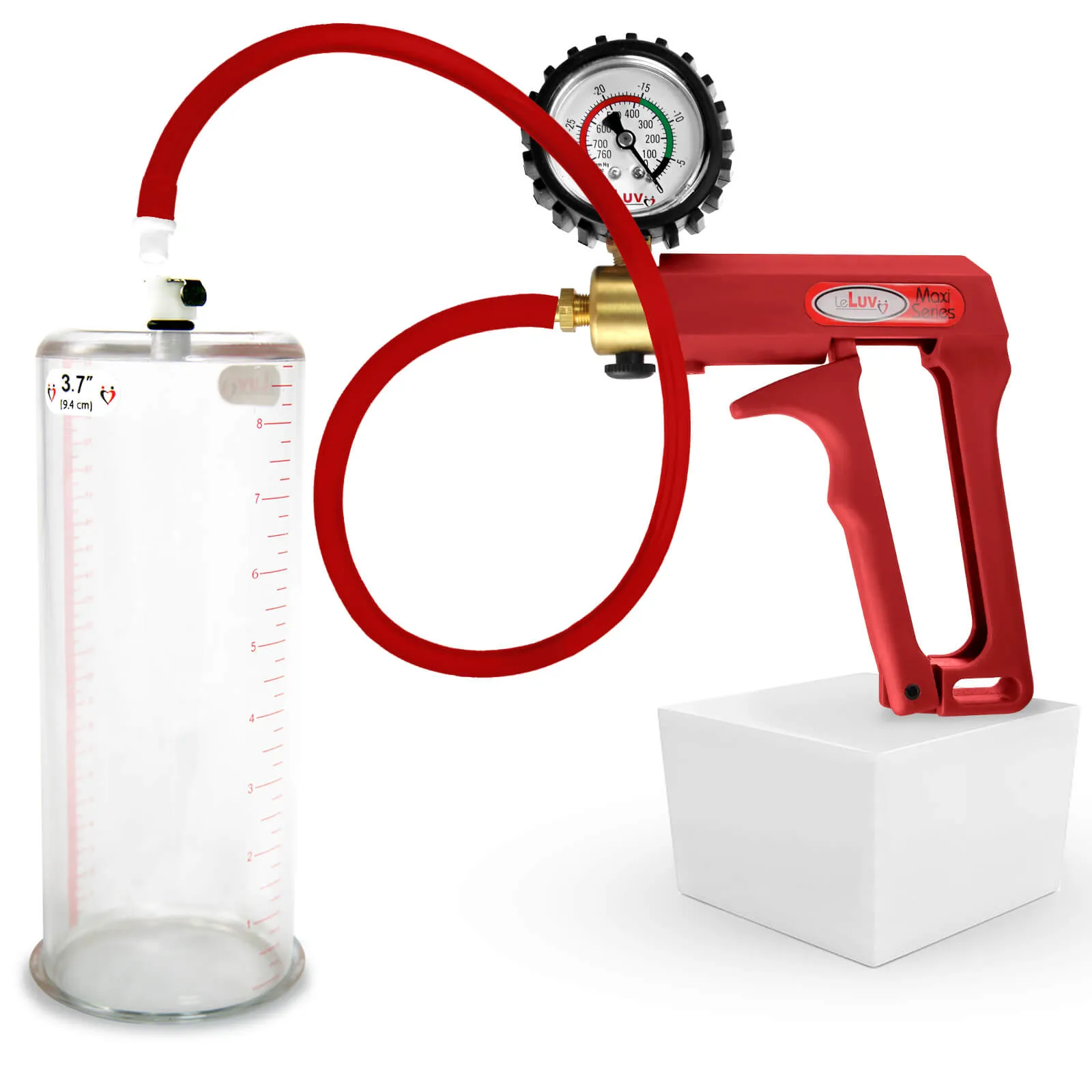 LeLuv Maxi Penis Pump | Red/Pink Handle, Silicone Hose, No Gauge | Round Flange Cylinder