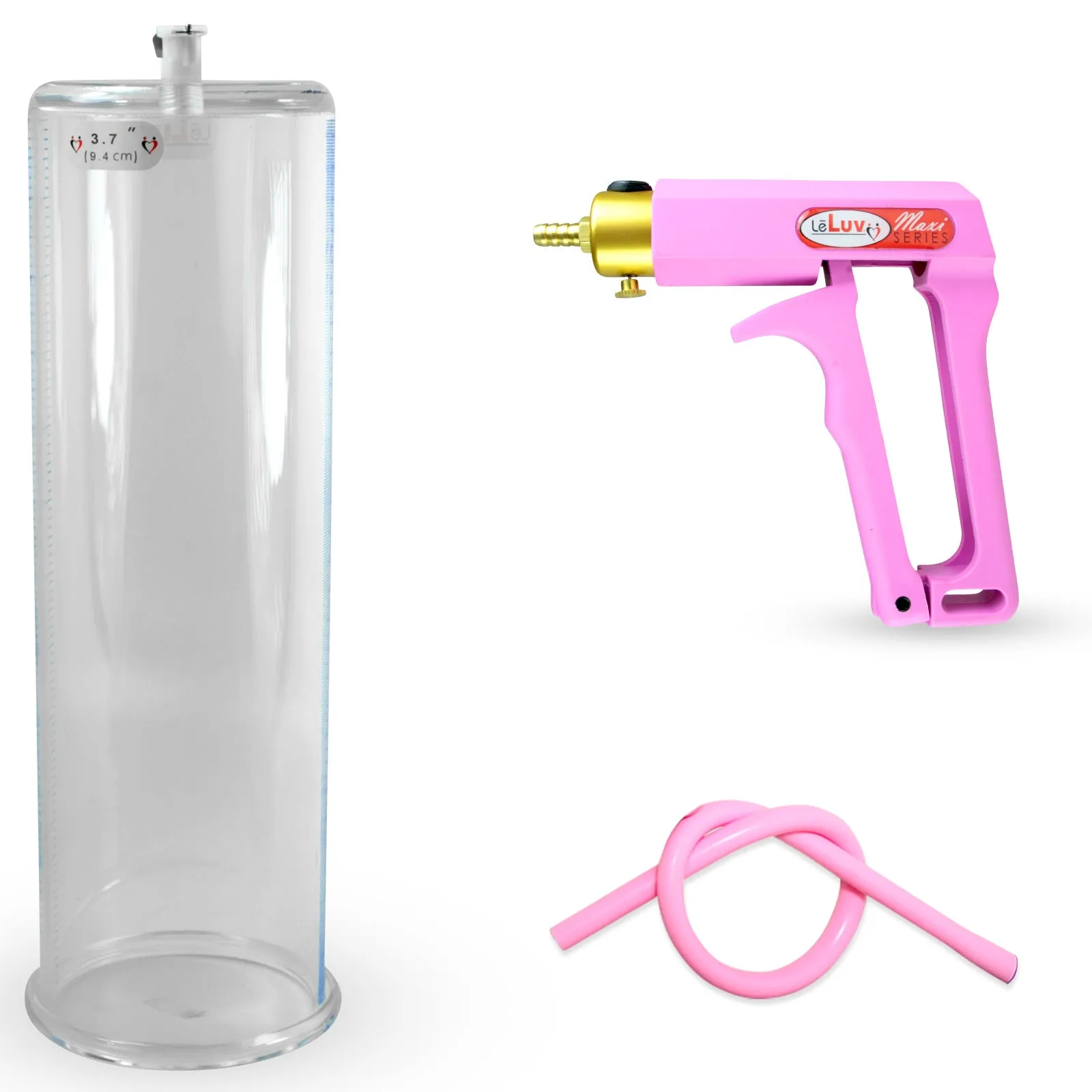 LeLuv Maxi Penis Pump | Red/Pink Handle, Silicone Hose, No Gauge | Round Flange Cylinder