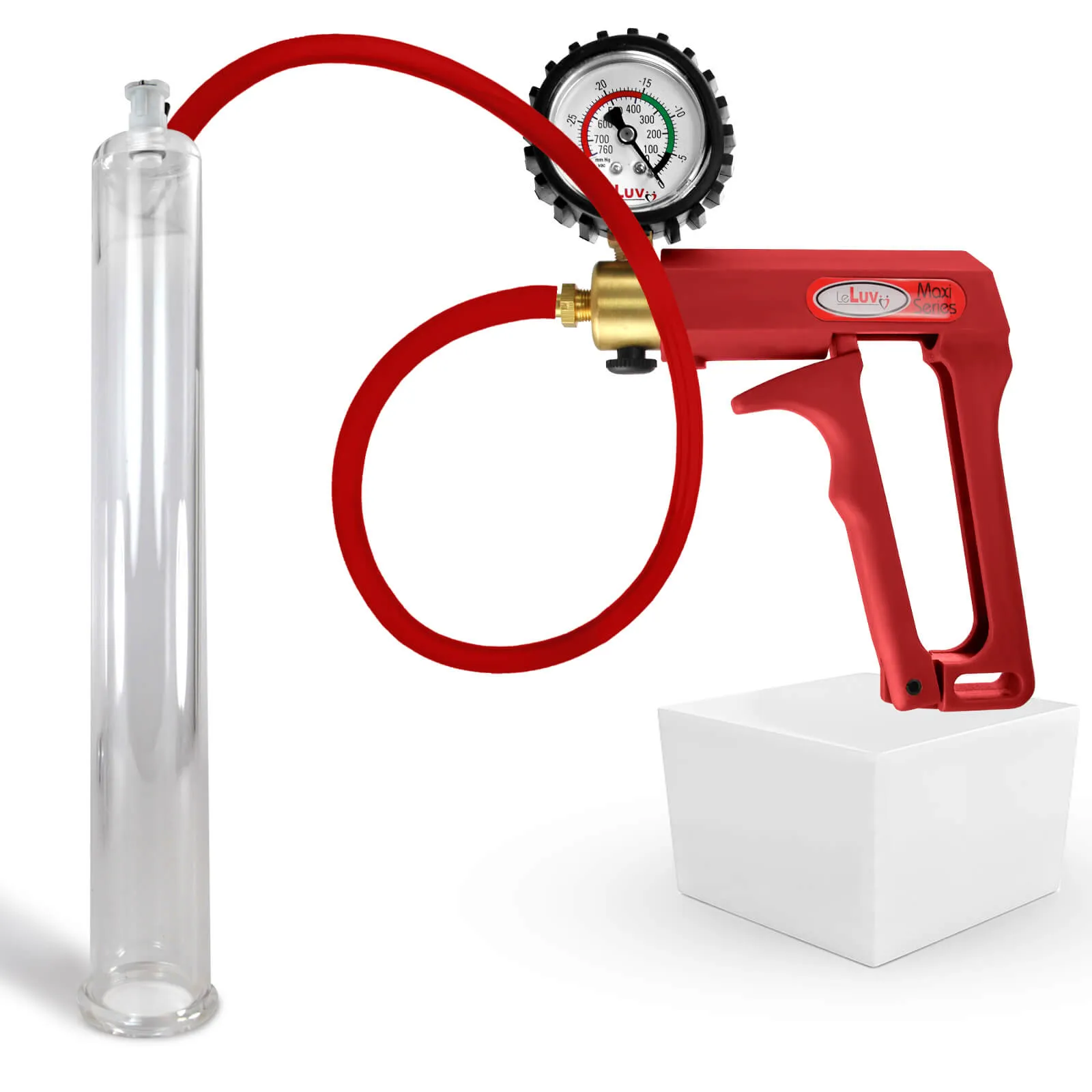 LeLuv Maxi Penis Pump | Red/Pink Handle, Silicone Hose, No Gauge | Round Flange Cylinder