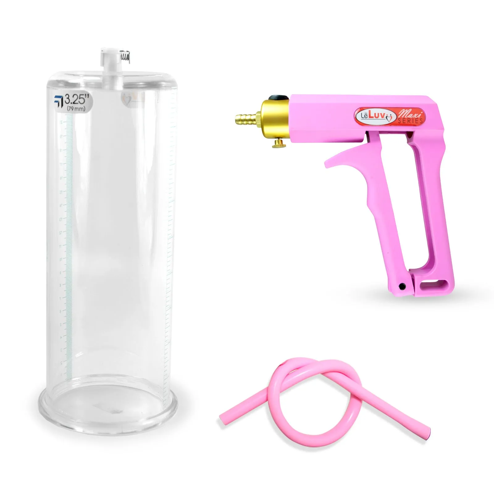 LeLuv Maxi Penis Pump | Red/Pink Handle, Silicone Hose, No Gauge | Round Flange Cylinder