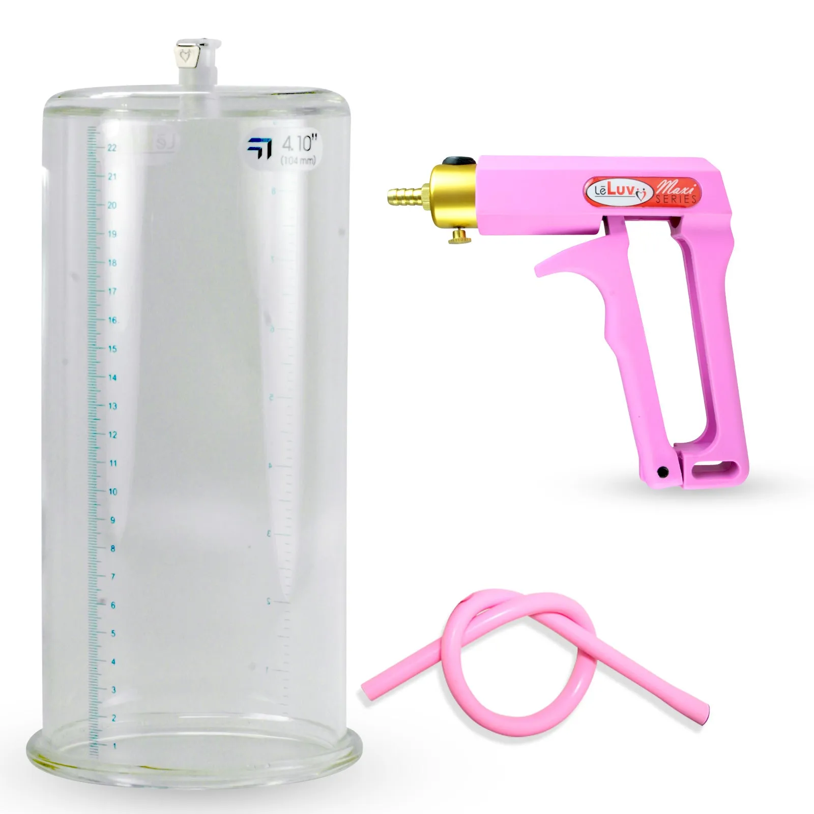 LeLuv Maxi Penis Pump | Red/Pink Handle, Silicone Hose, No Gauge | Round Flange Cylinder