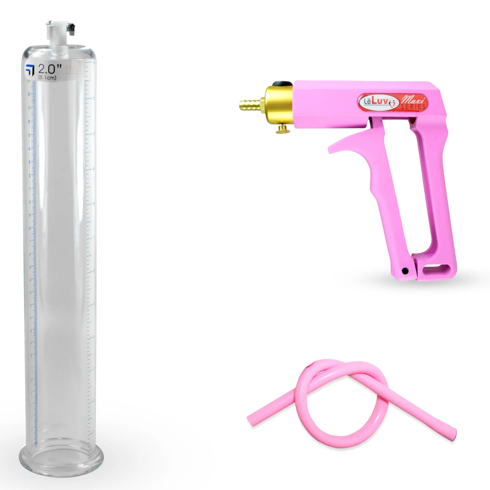 LeLuv Maxi Penis Pump | Red/Pink Handle, Silicone Hose, No Gauge | Round Flange Cylinder
