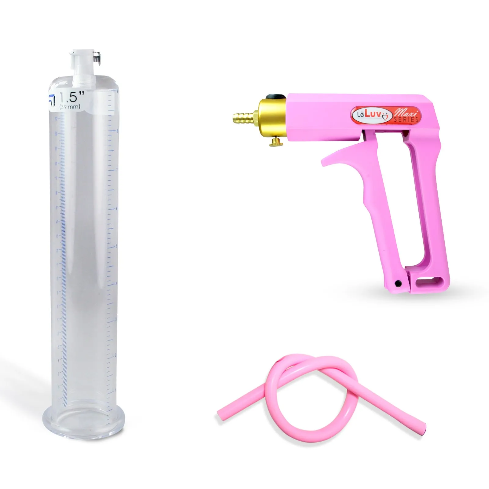LeLuv Maxi Penis Pump | Red/Pink Handle, Silicone Hose, No Gauge | Round Flange Cylinder
