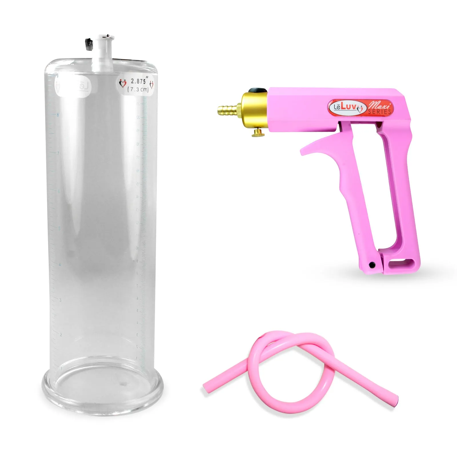 LeLuv Maxi Penis Pump | Red/Pink Handle, Silicone Hose, No Gauge | Round Flange Cylinder