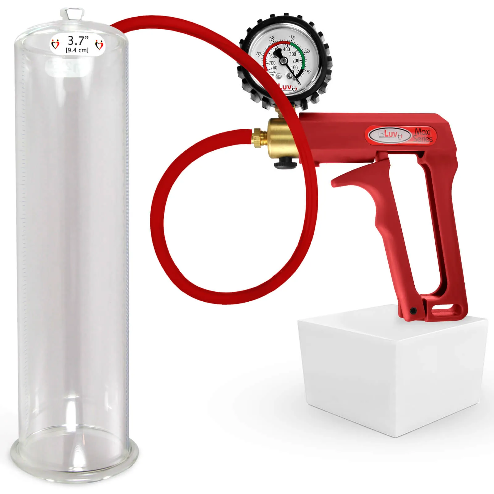 LeLuv Maxi Penis Pump | Red/Pink Handle, Silicone Hose, No Gauge | Round Flange Cylinder