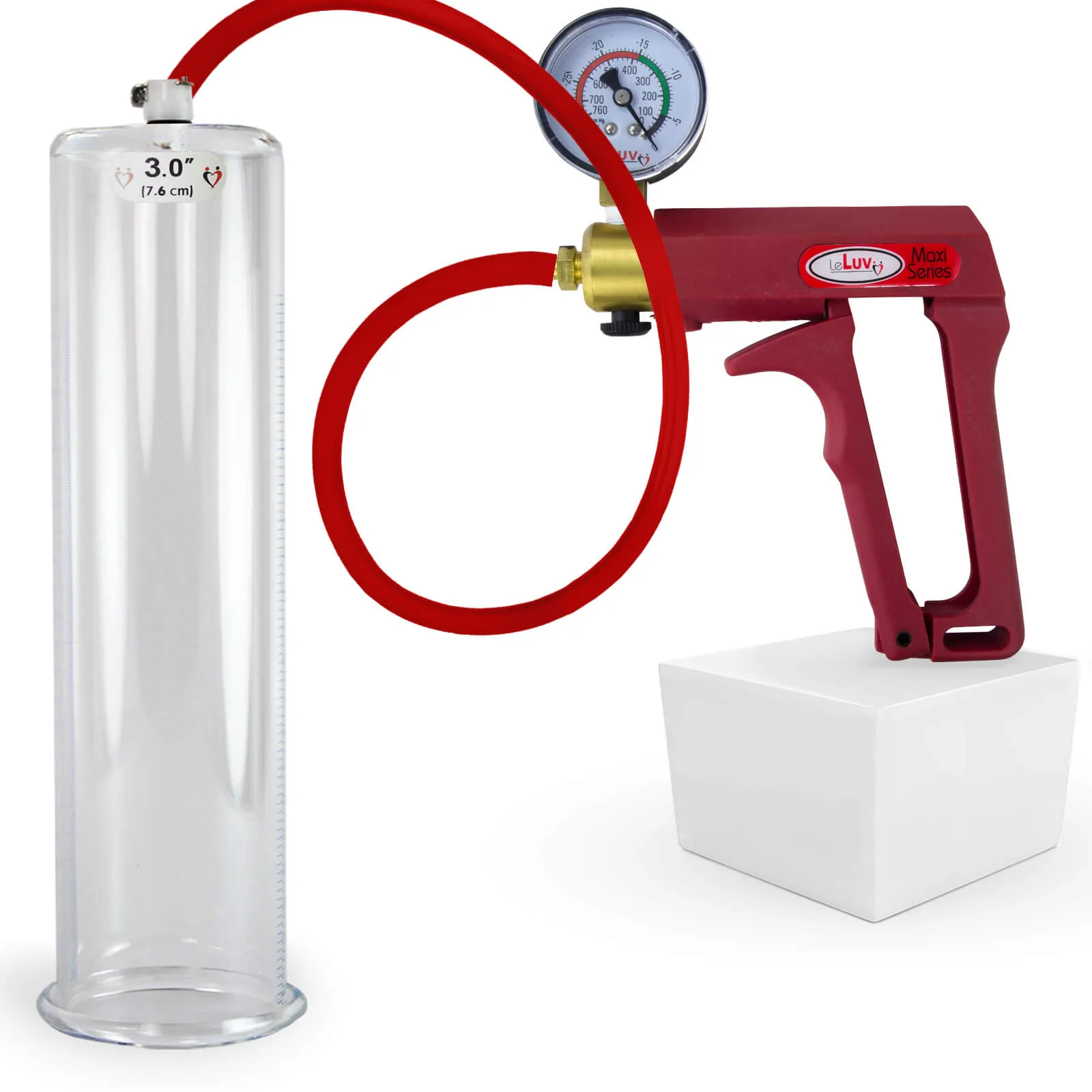 LeLuv Maxi Penis Pump | Red/Pink Handle, Silicone Hose, No Gauge | Round Flange Cylinder