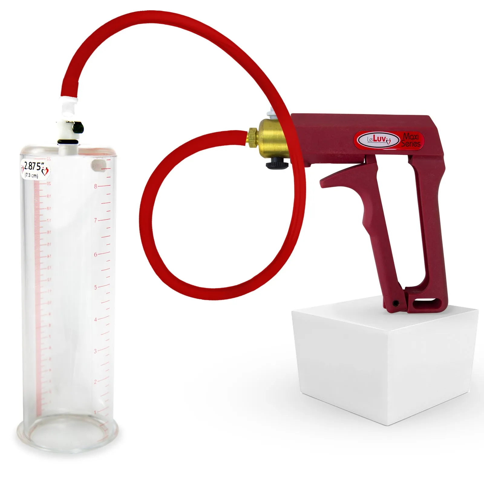 LeLuv Maxi Penis Pump | Red/Pink Handle, Silicone Hose, No Gauge | Round Flange Cylinder