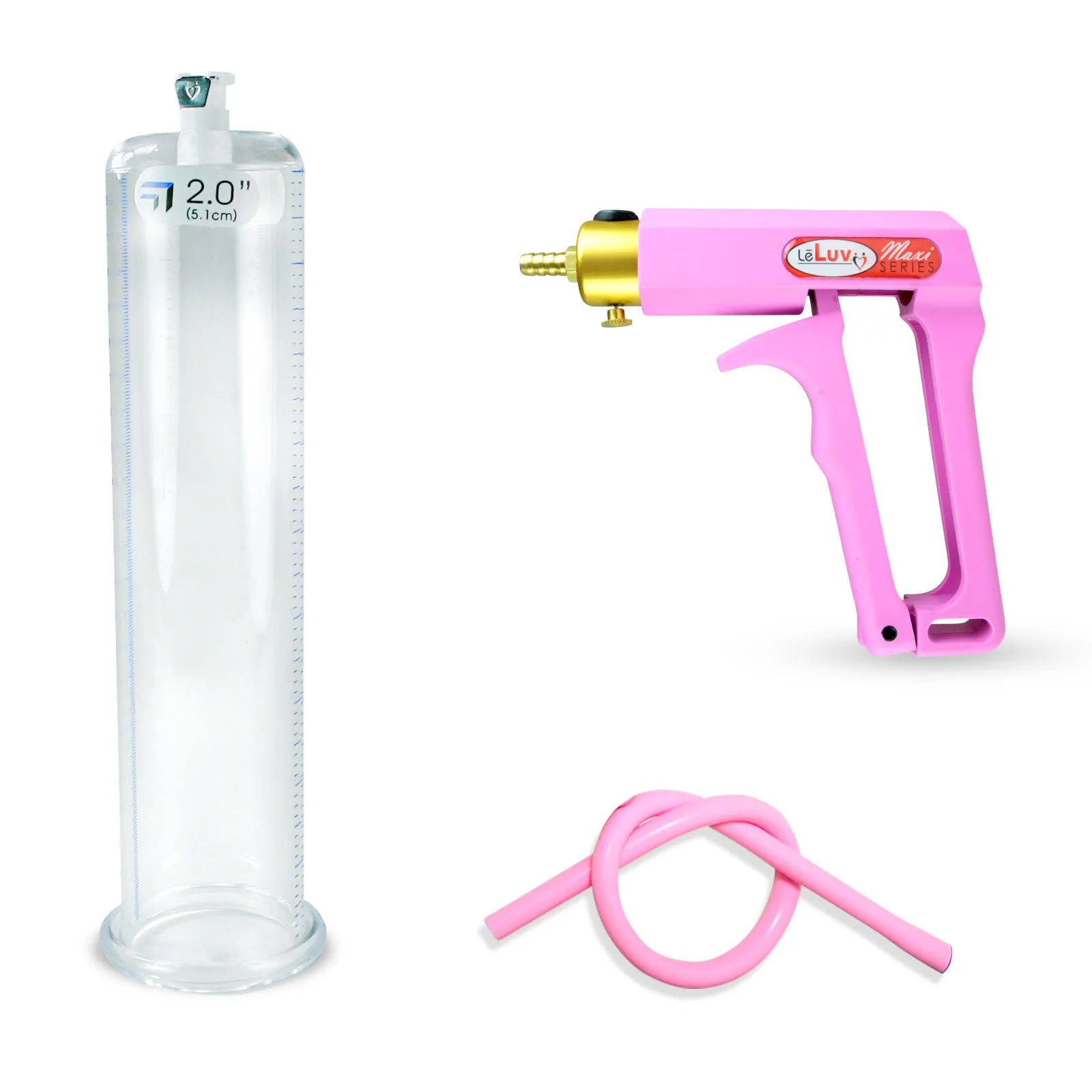 LeLuv Maxi Penis Pump | Red/Pink Handle, Silicone Hose, No Gauge | Round Flange Cylinder