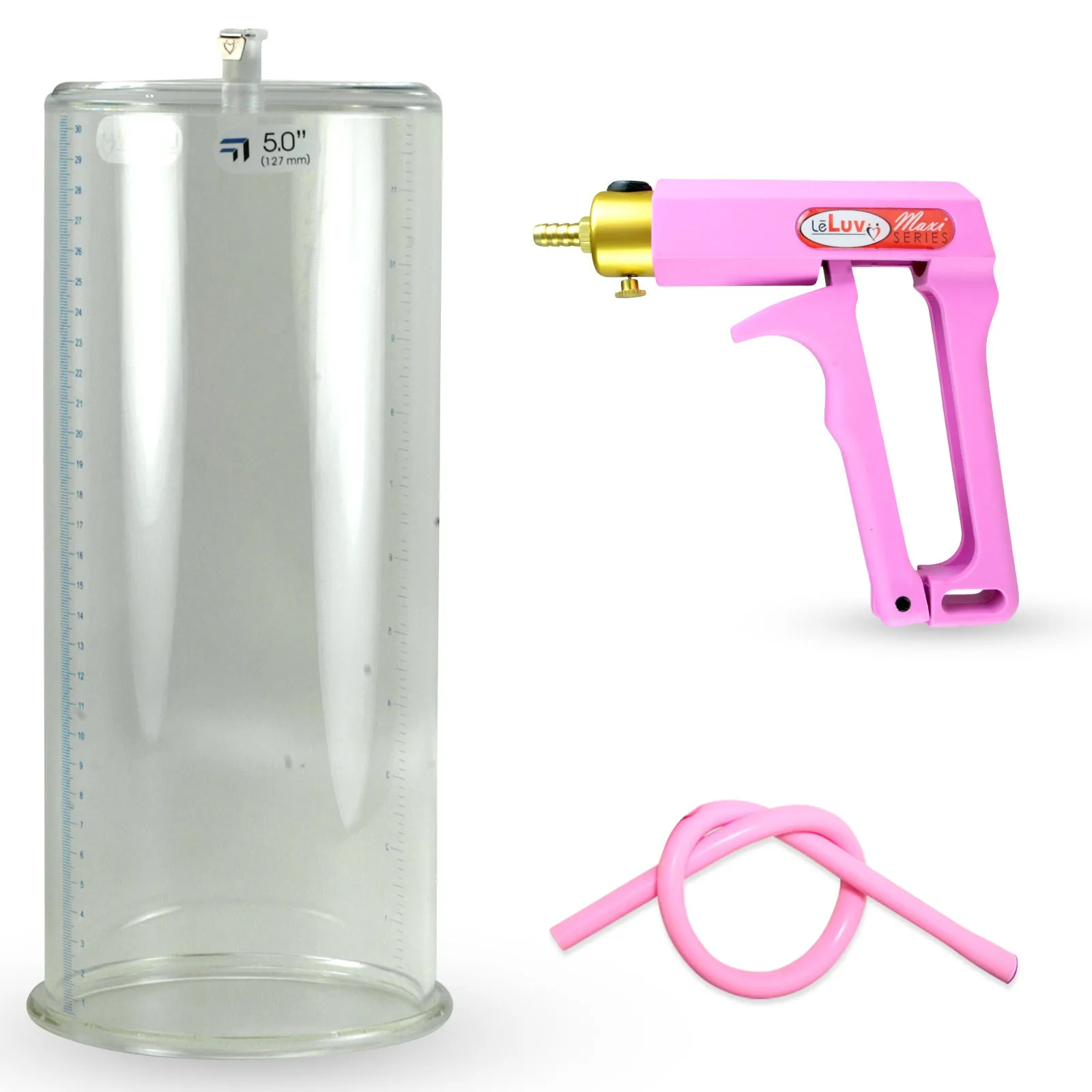 LeLuv Maxi Penis Pump | Red/Pink Handle, Silicone Hose, No Gauge | Round Flange Cylinder