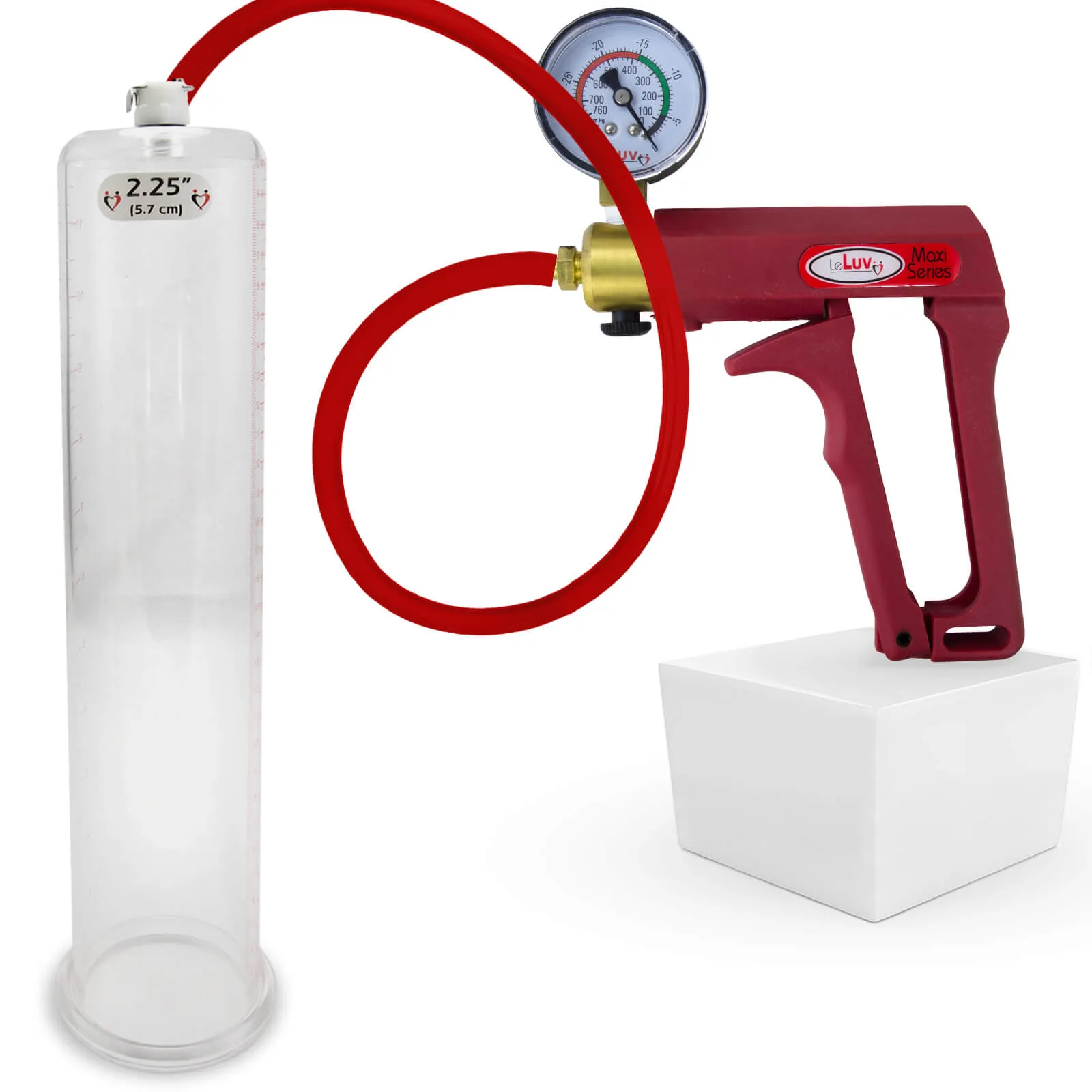 LeLuv Maxi Penis Pump | Red/Pink Handle, Silicone Hose, No Gauge | Round Flange Cylinder